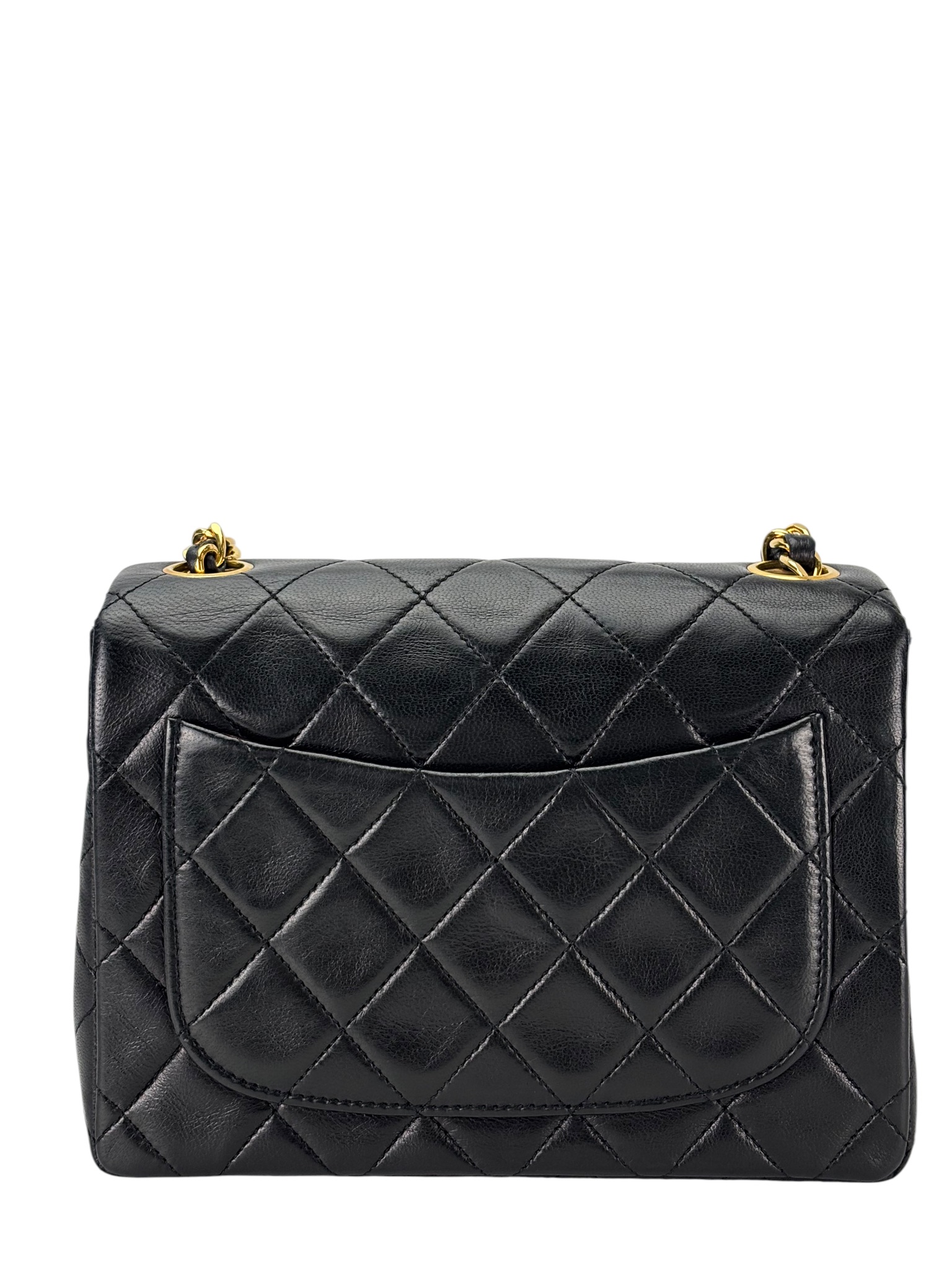 CHANEL - Black Lambskin Mini Classic Square Flap Shoulder Bag 17