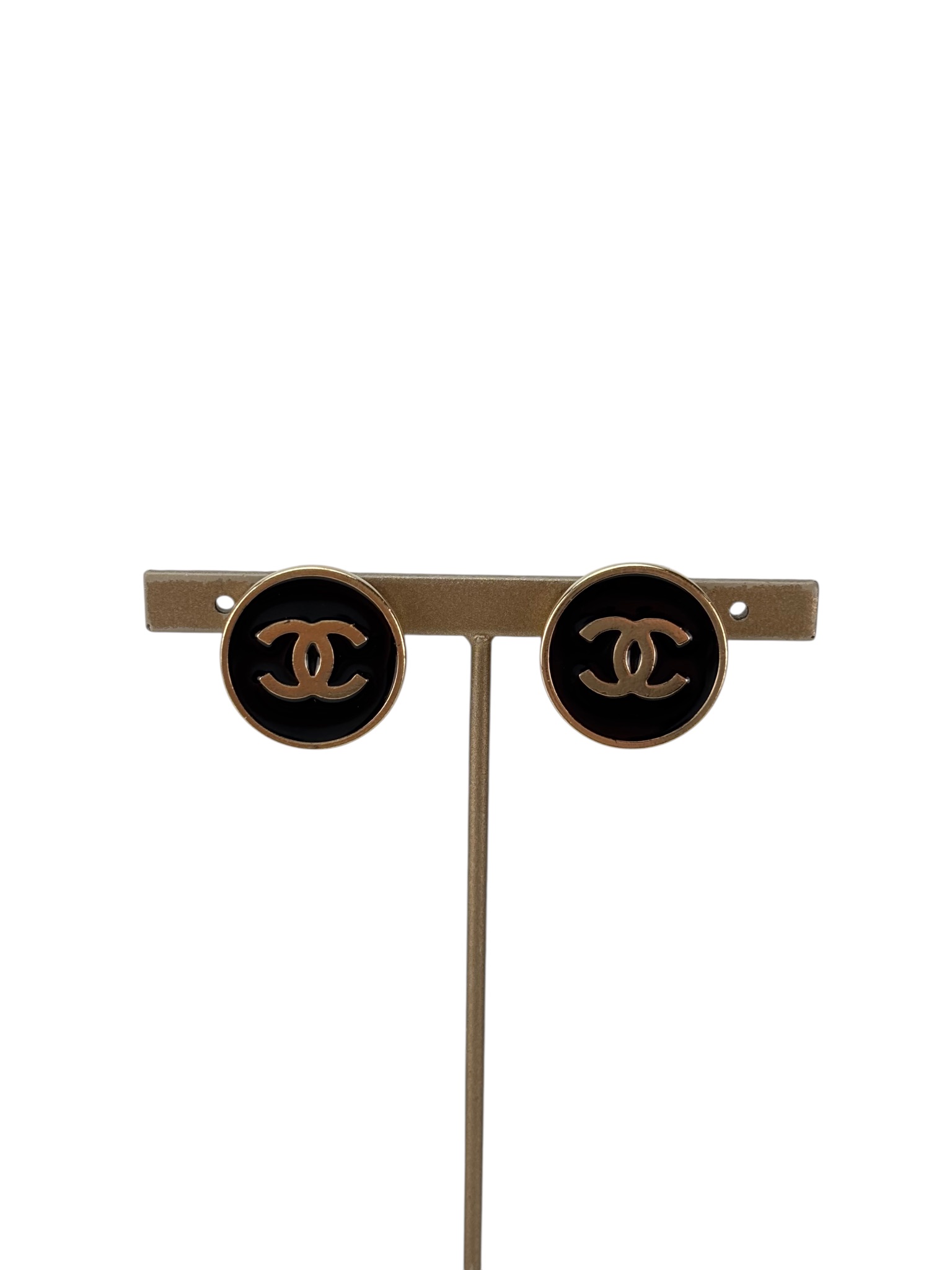 CHANEL - 04A Gold Black Coco Mark Clip On Earrings