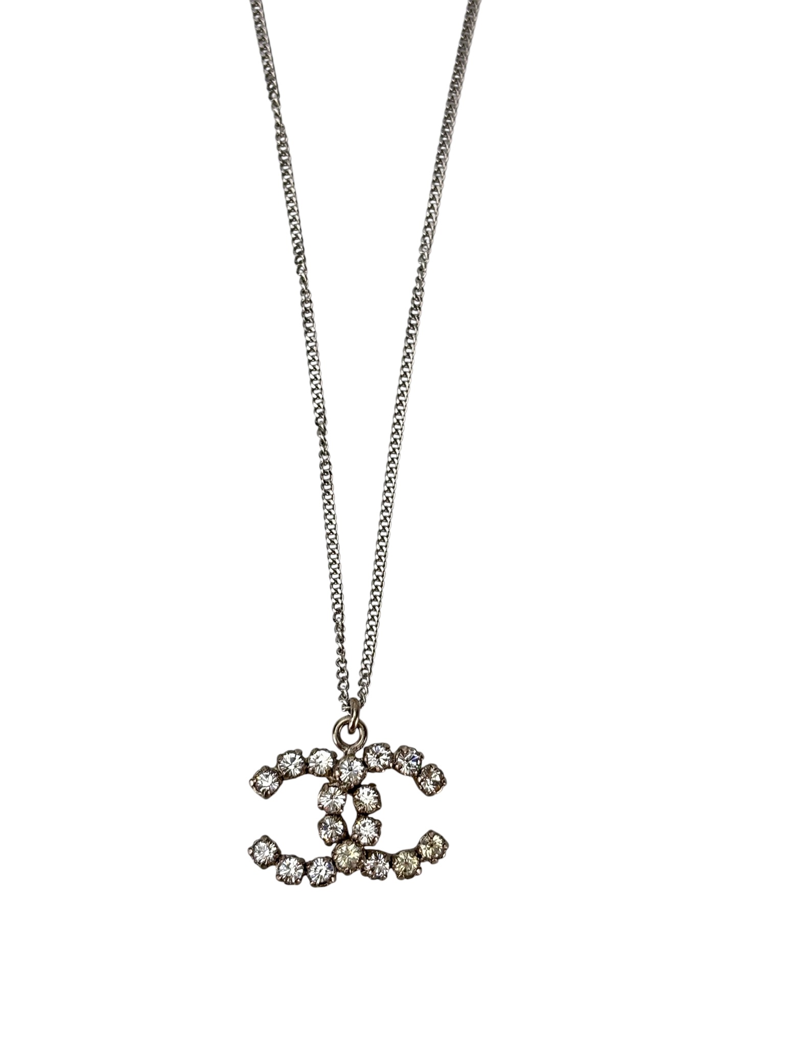 CHANEL - 00A Silver CC Crystal Necklace