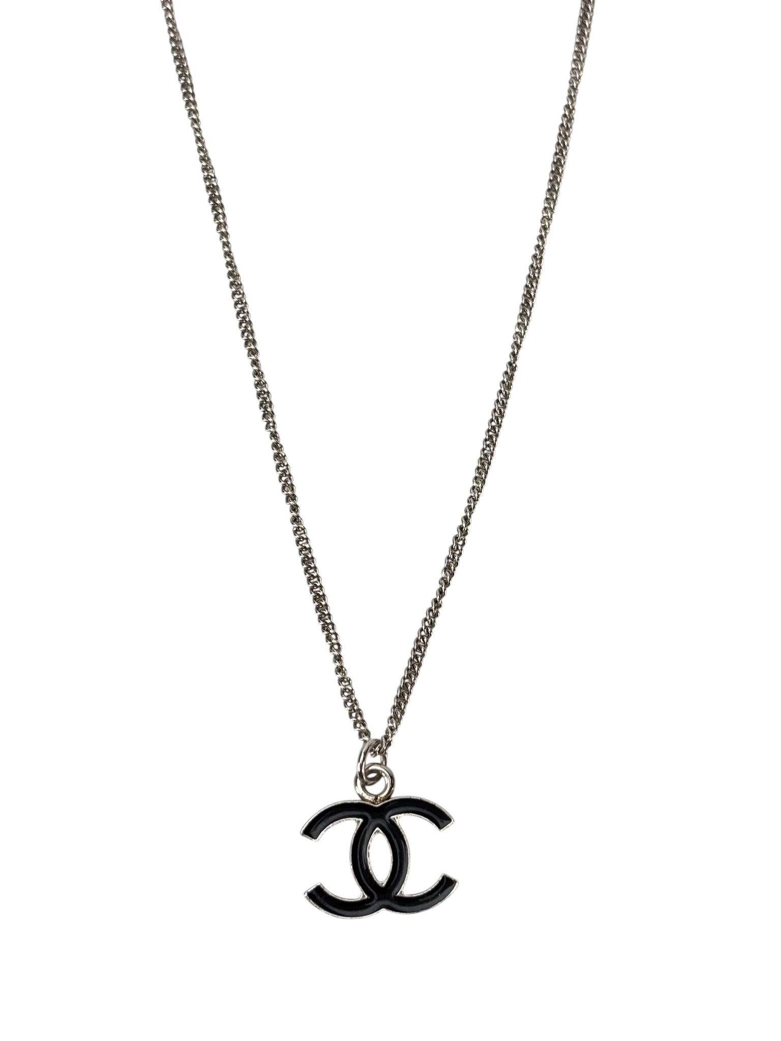 CHANEL - 05V Black CC Logo Silver Necklace