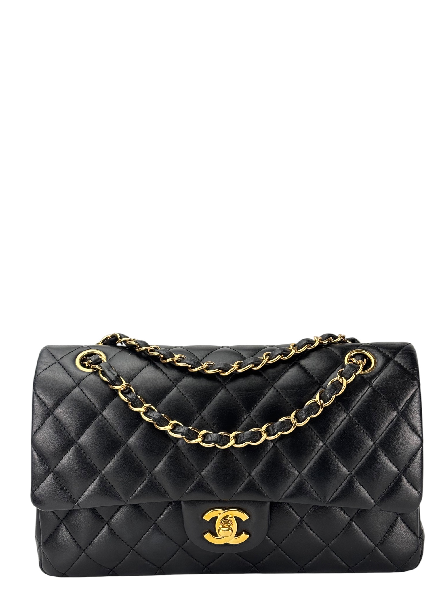 CHANEL - Medium Classic Double Flap Bag Black Lambskin Gold Hardware (CF25)