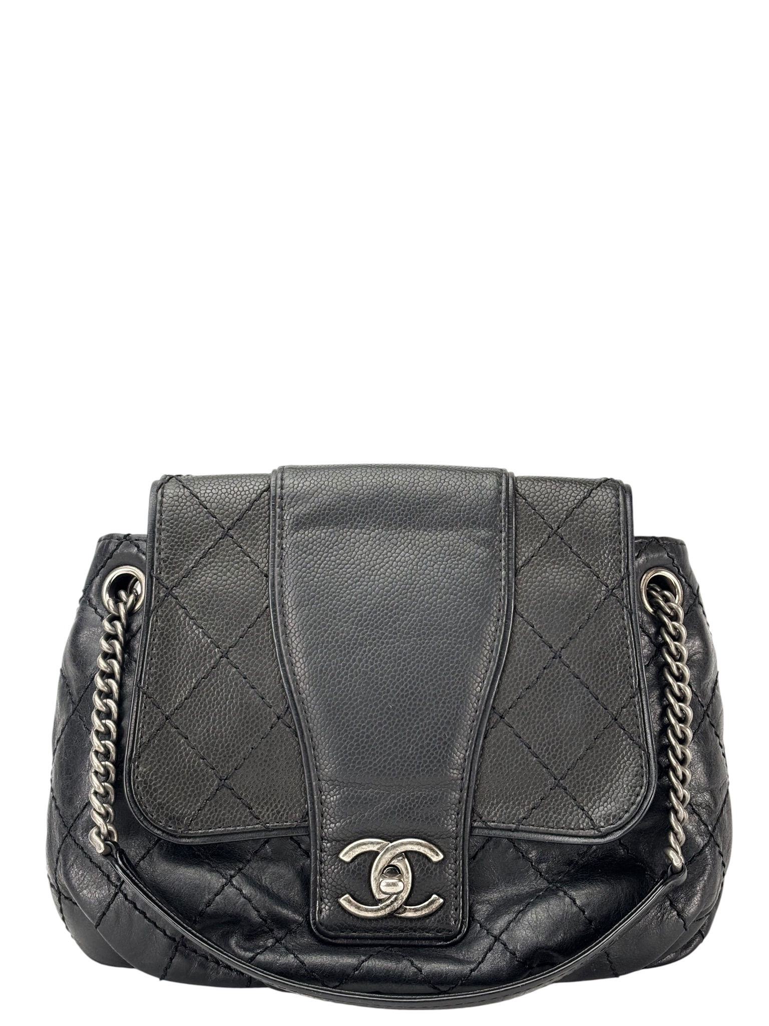 CHANEL - Black Caviar Bubble Graphic Messenger Bag
