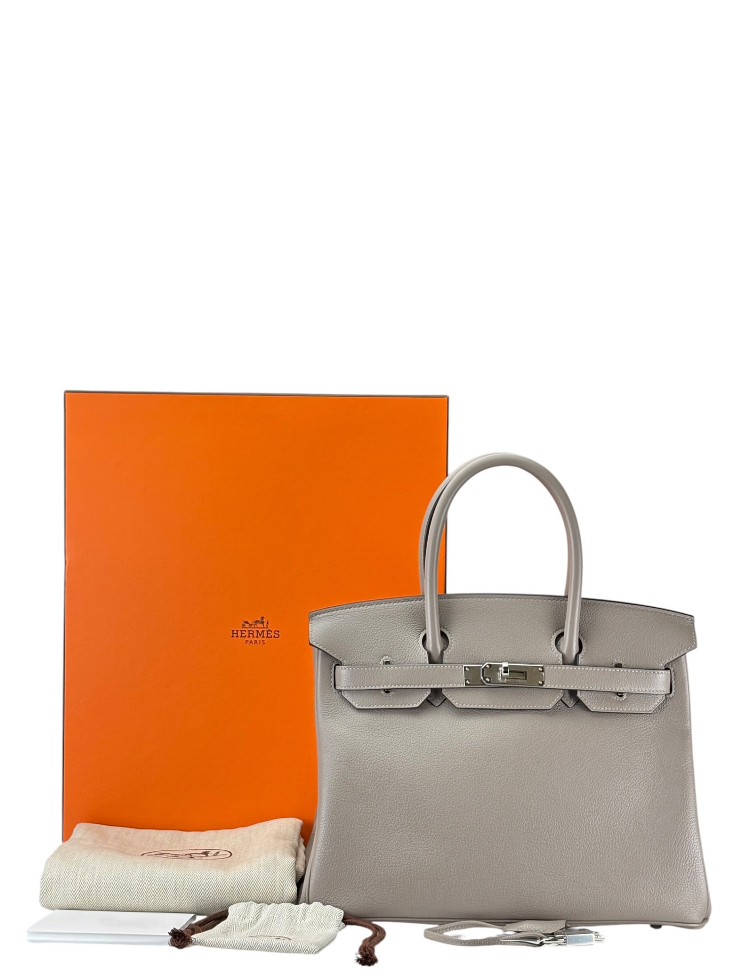 HERMES - Birkin 30 Gris Tourterelle Evercolor Palladium Hardware 