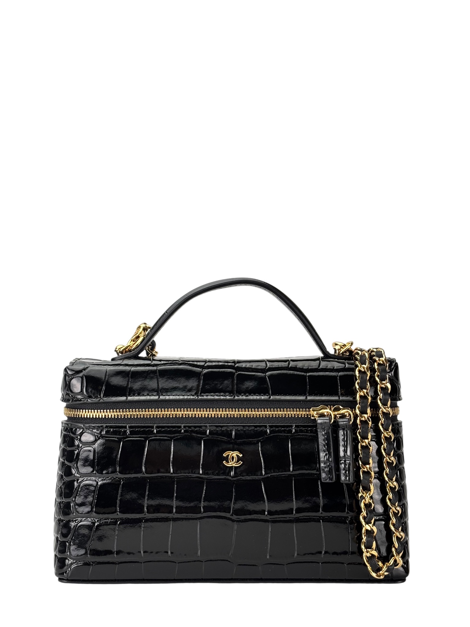 CHANEL - Black LambskinTop Handle Vanity Case Bag