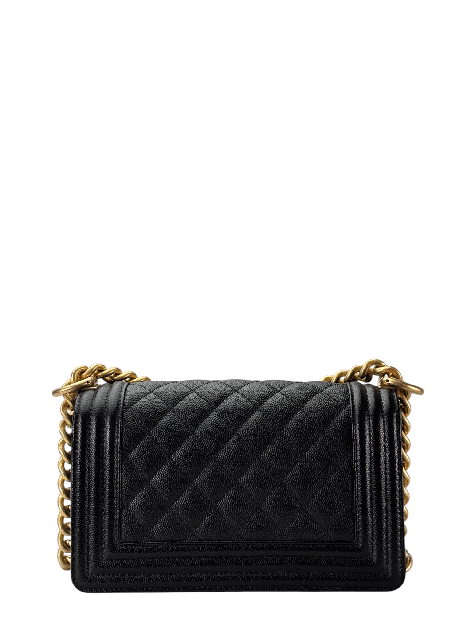 CHANEL - Small Boy Flap Bag Black Caviar Metal Gold