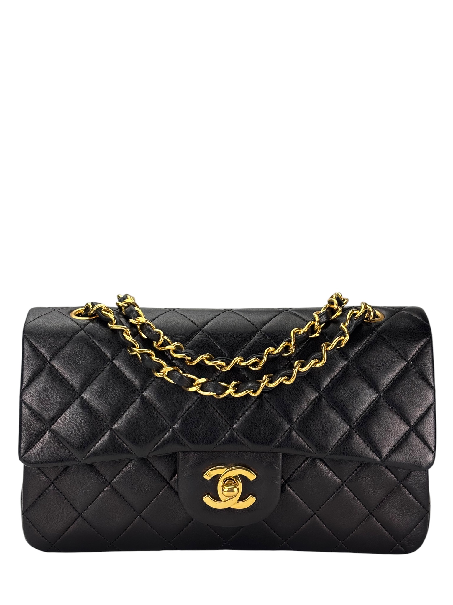 CHANEL - Medium Classic Double Flap Bag Black Lambskin Gold Hardware (CF25) 