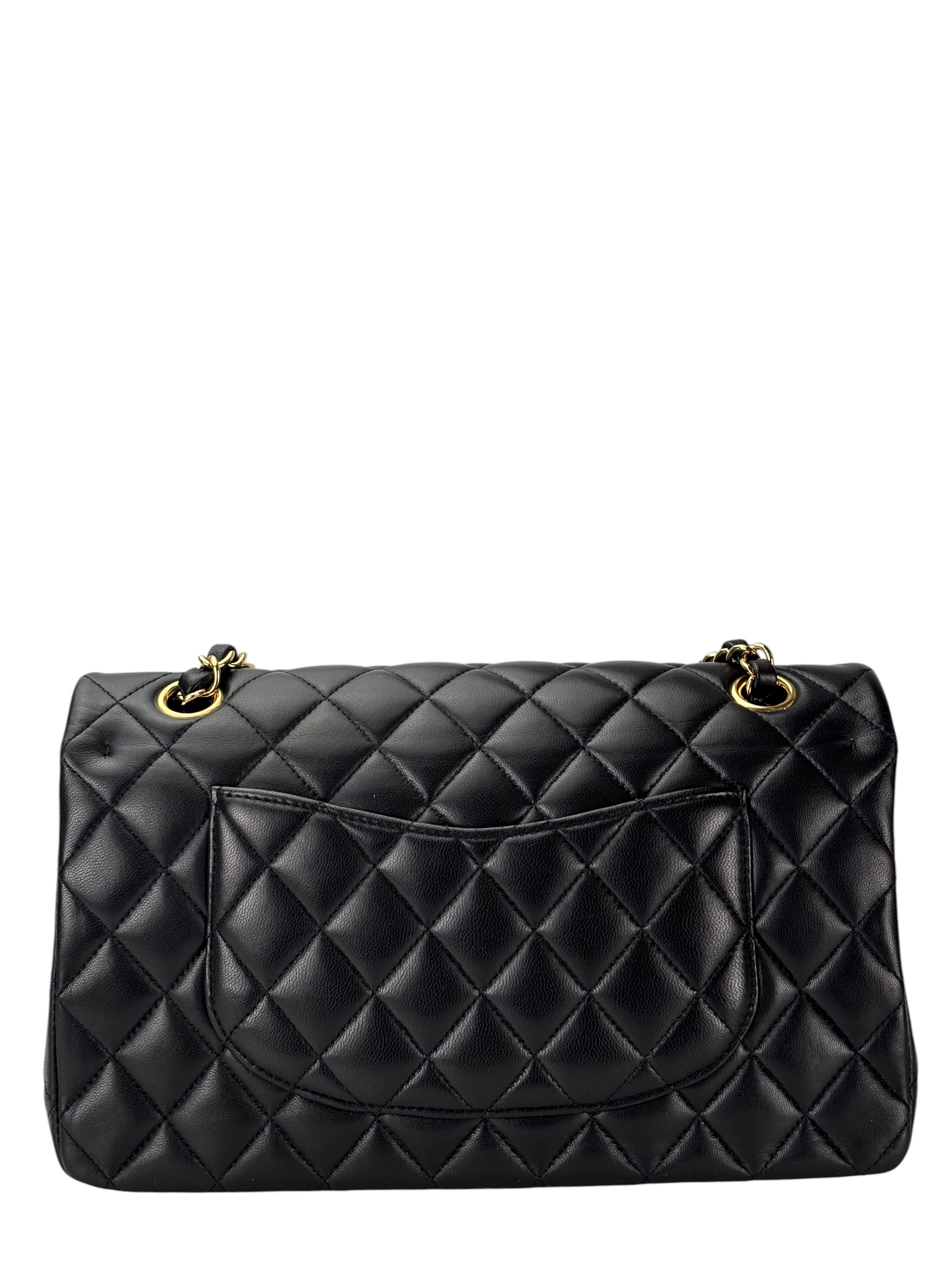 CHANEL - Medium Classic Double Flap Bag Black Lambskin Gold Hardware (CF25) 