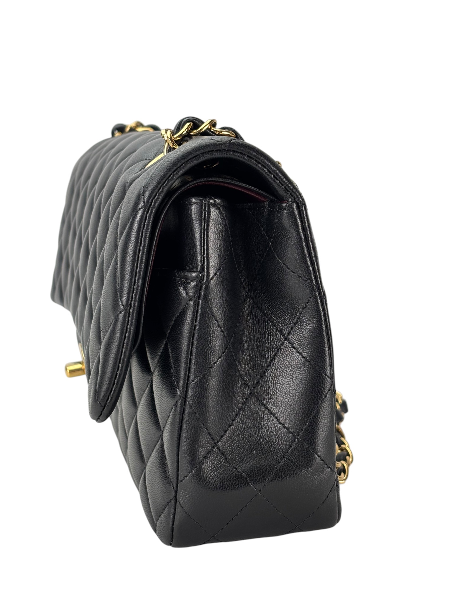 CHANEL - Medium Classic Double Flap Bag Black Lambskin Gold Hardware (CF25) 