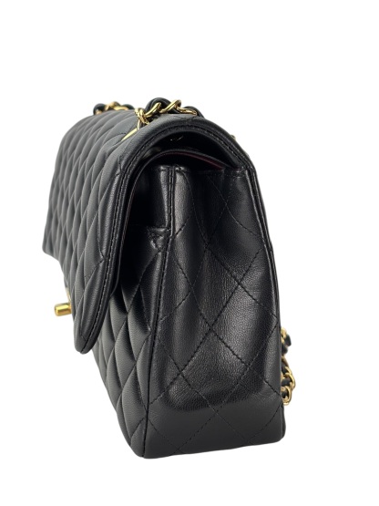 CHANEL - Medium Classic Double Flap Bag Black Lambskin Gold Hardware (CF25) 