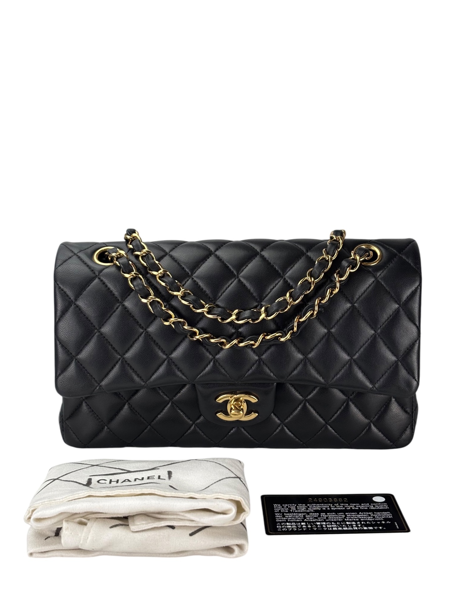 CHANEL - Medium Classic Double Flap Bag Black Lambskin Gold Hardware (CF25) 