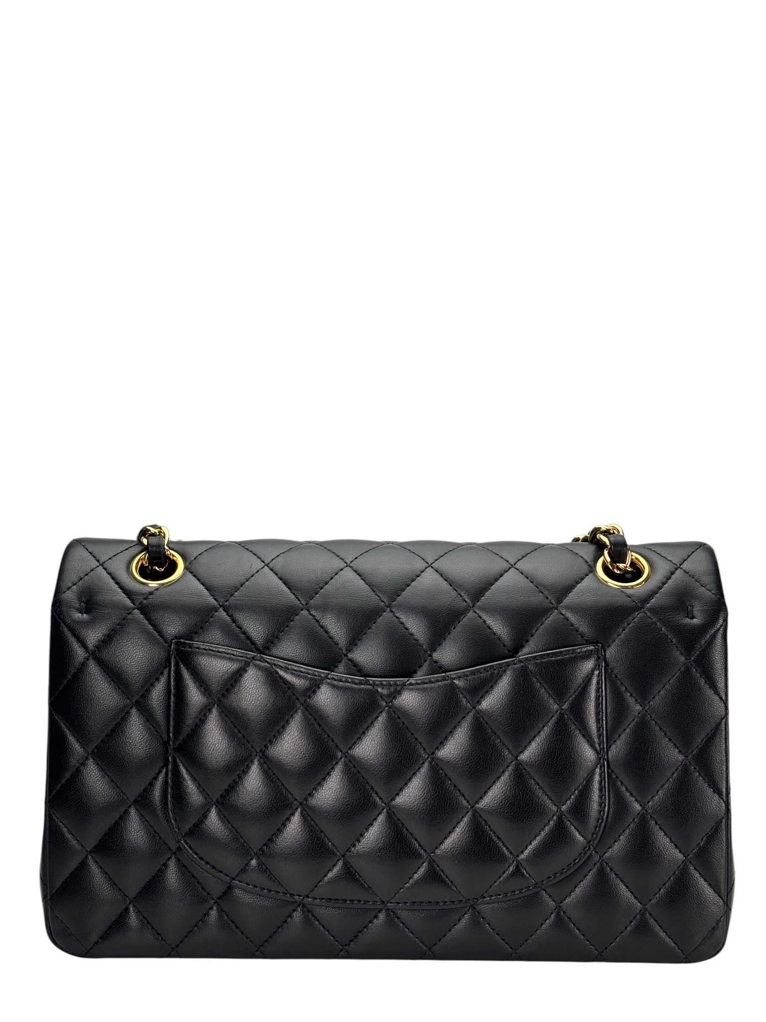 CHANEL - Medium Classic Double Flap Bag Black Lambskin Gold Hardware (CF25) 