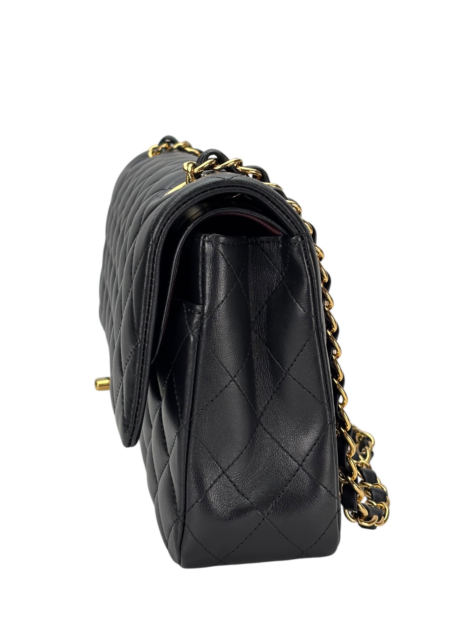CHANEL - Medium Classic Double Flap Bag Black Lambskin Gold Hardware (CF25) 