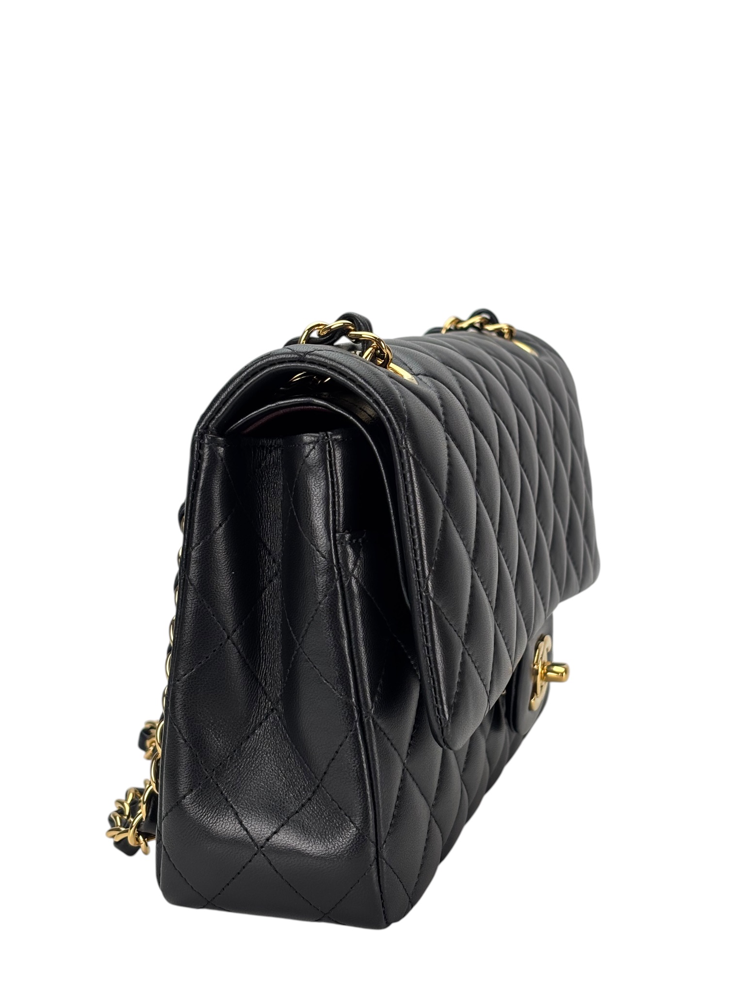 CHANEL - Medium Classic Double Flap Bag Black Lambskin Gold Hardware (CF25) 