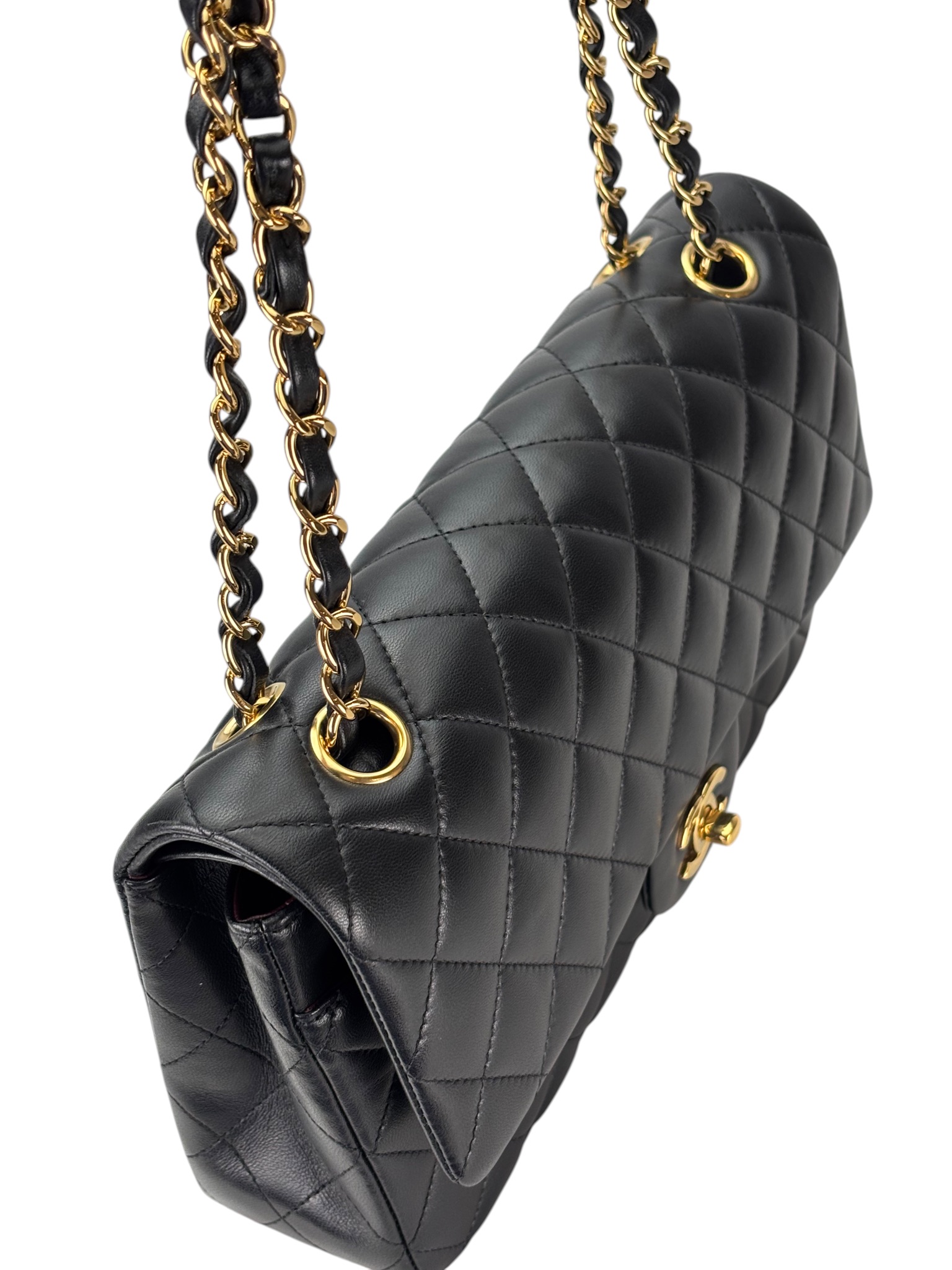 CHANEL - Medium Classic Double Flap Bag Black Lambskin Gold Hardware (CF25) 