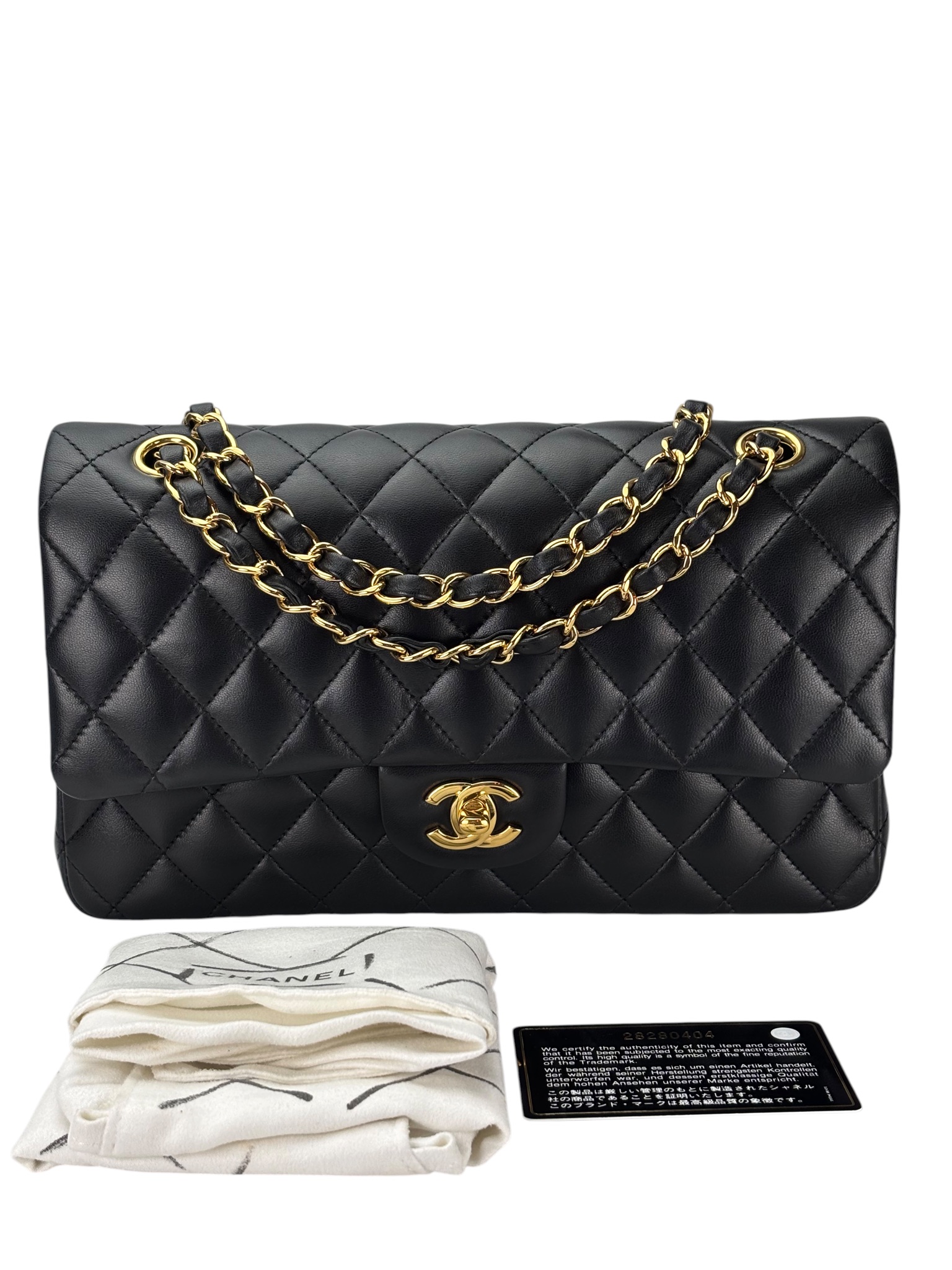 CHANEL - Medium Classic Double Flap Bag Black Lambskin Gold Hardware (CF25) 