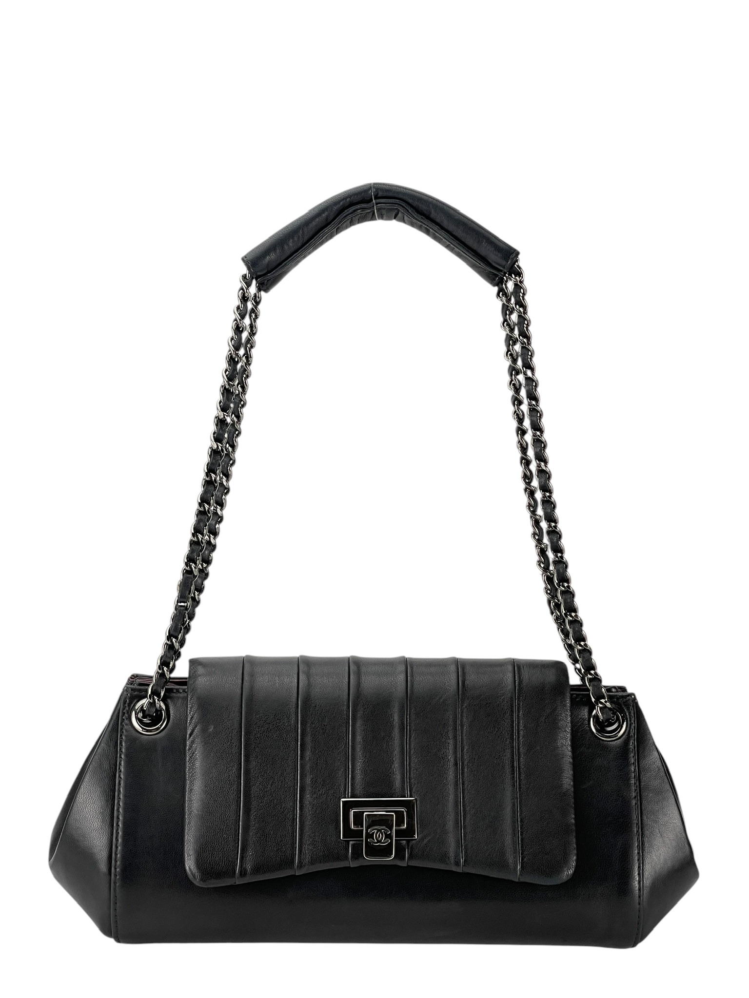 CHANEL - Black Lambskin Accordion Flap Bag