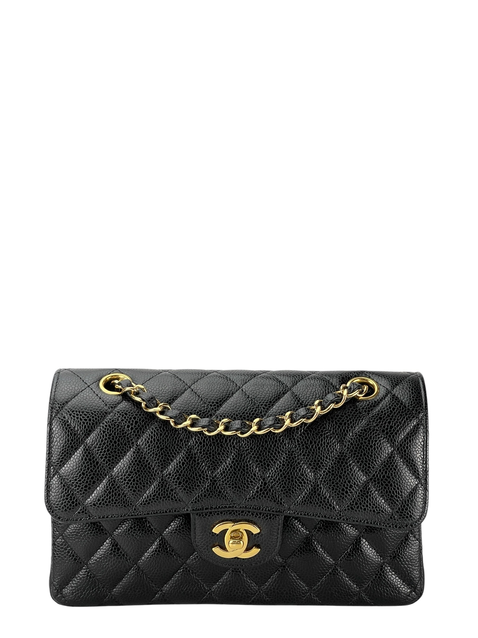 CHANEL - Small Classic Double Flap Bag Black Caviar Gold Hardware (CF23)