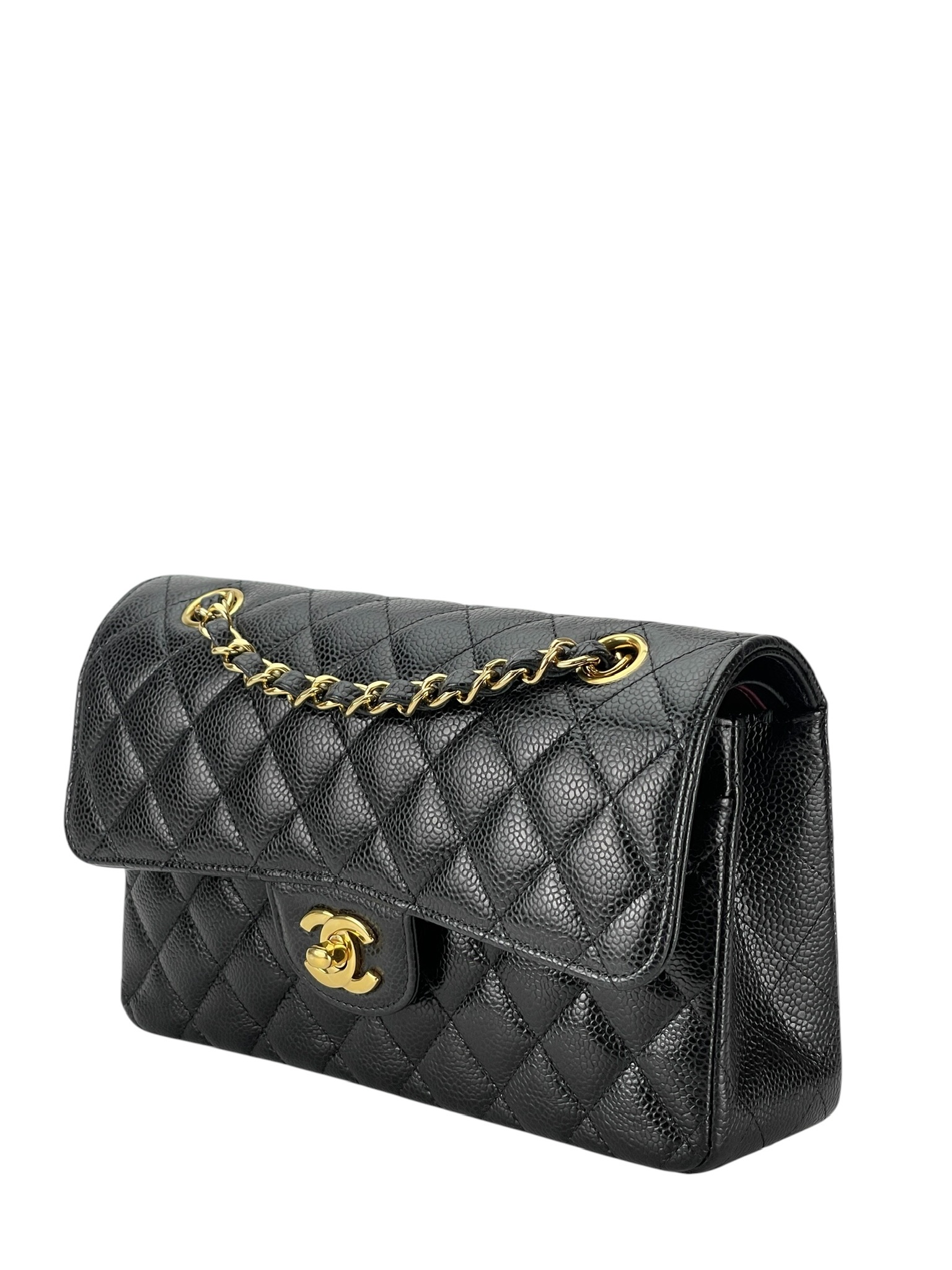 CHANEL - Small Classic Double Flap Bag Black Caviar Gold Hardware (CF23)