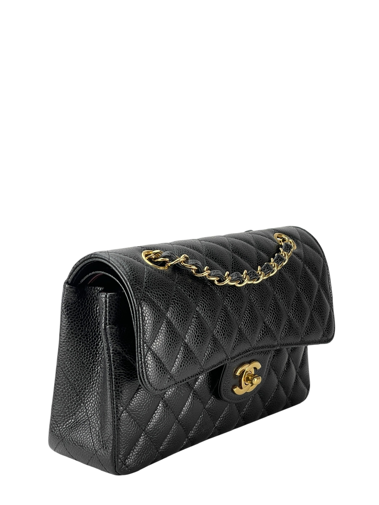 CHANEL - Small Classic Double Flap Bag Black Caviar Gold Hardware (CF23)