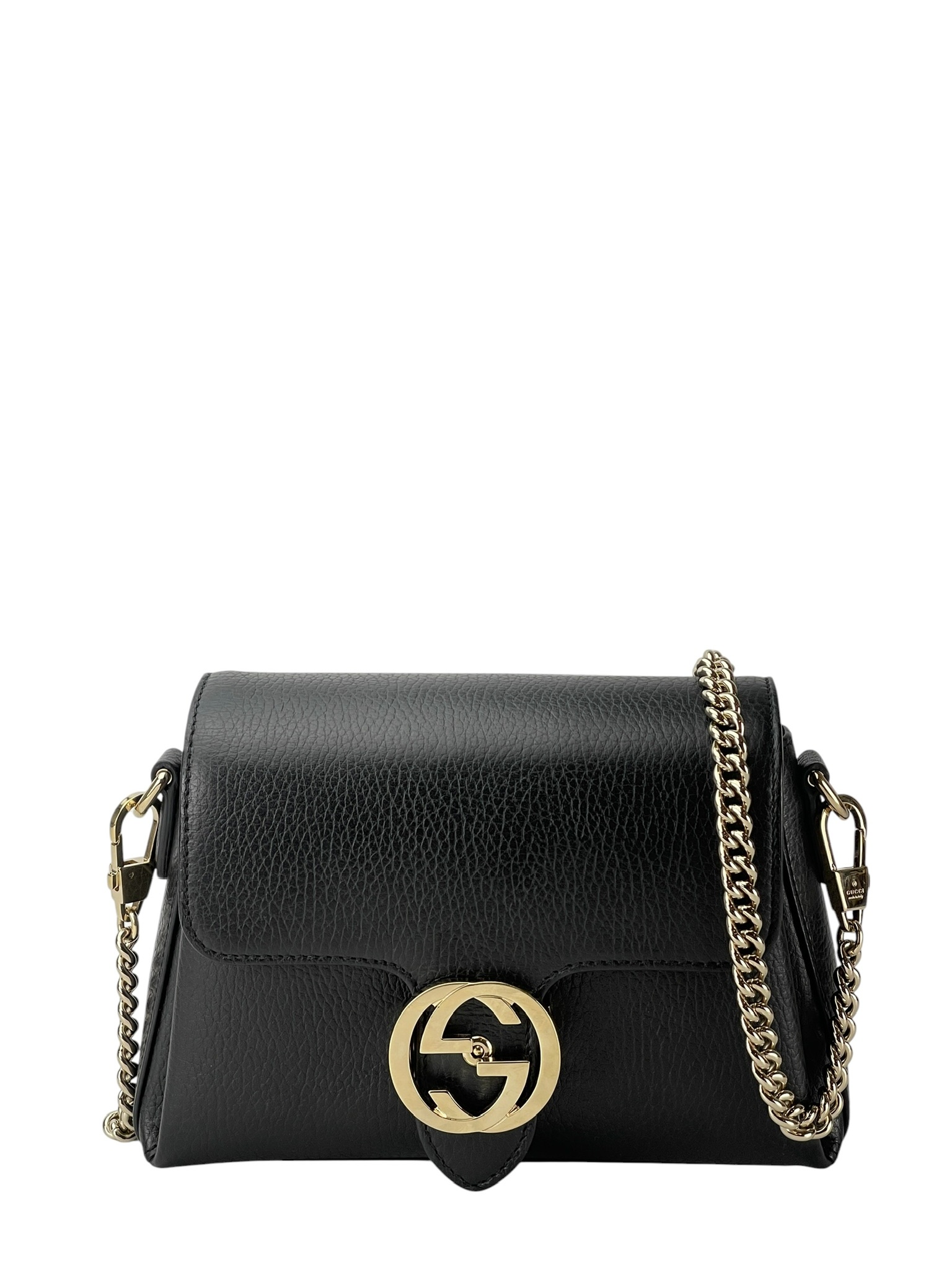GUCCI - Black Leather Interlocking G Shoulder Bag 