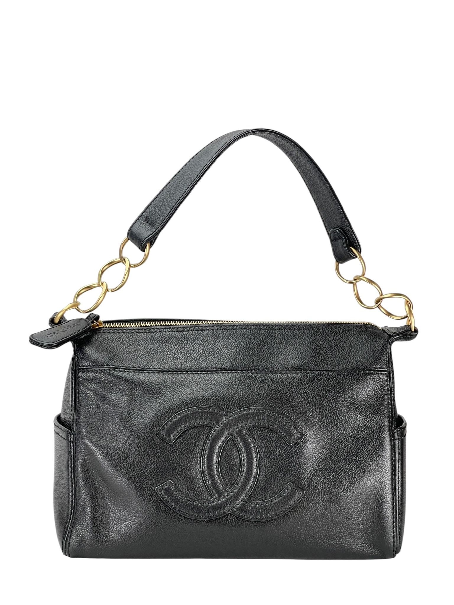 CHANEL - Black Caviar CC Logo Hobo Bag