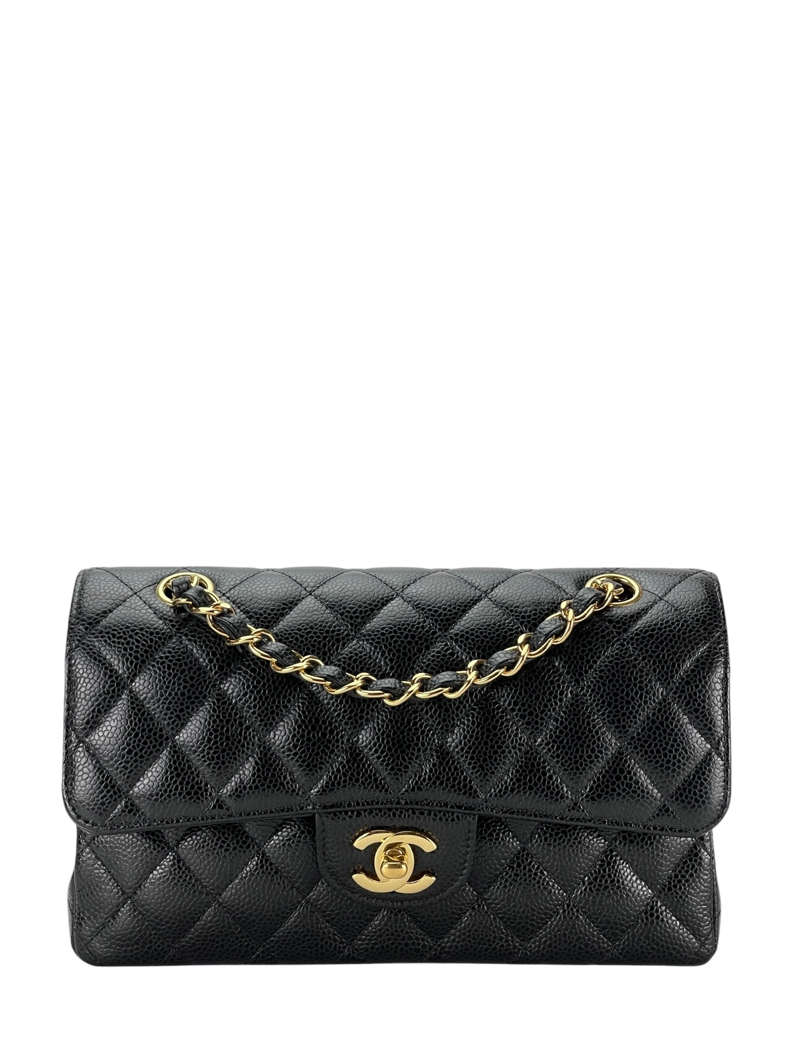 CHANEL - Small Classic Double Flap Bag Black Caviar Gold Hardware (CF23)