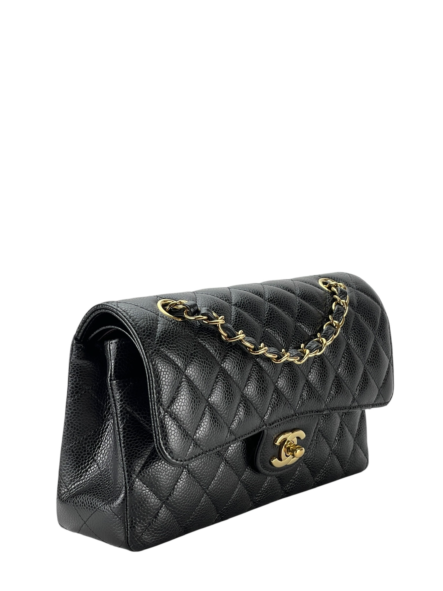 CHANEL - Small Classic Double Flap Bag Black Caviar Gold Hardware (CF23)