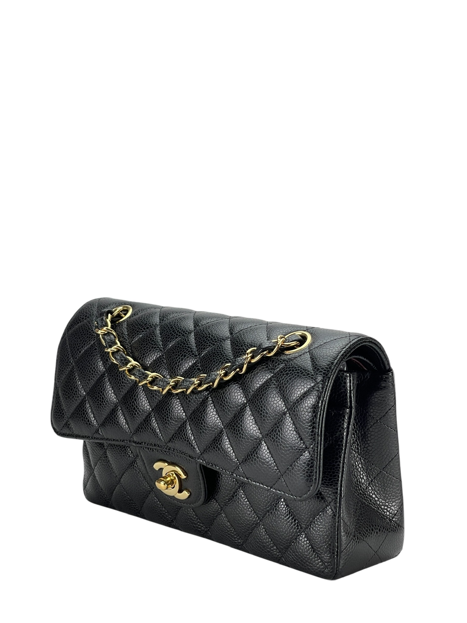CHANEL - Small Classic Double Flap Bag Black Caviar Gold Hardware (CF23)