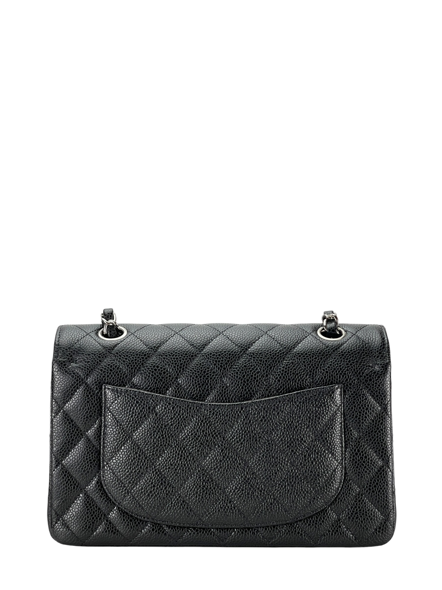 CHANEL - Small Classic Double Flap Bag Black Caviar Sliver Hardware (CF23)