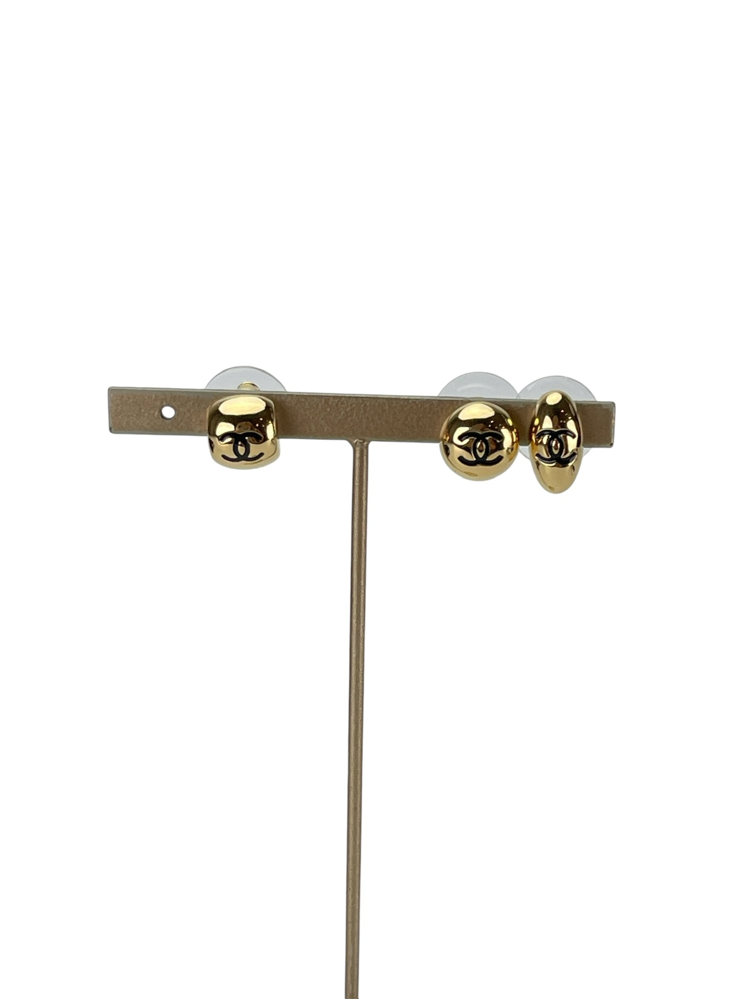 CHANEL - 26B Black CC Logo Gold 3 Piece Stud Earrings