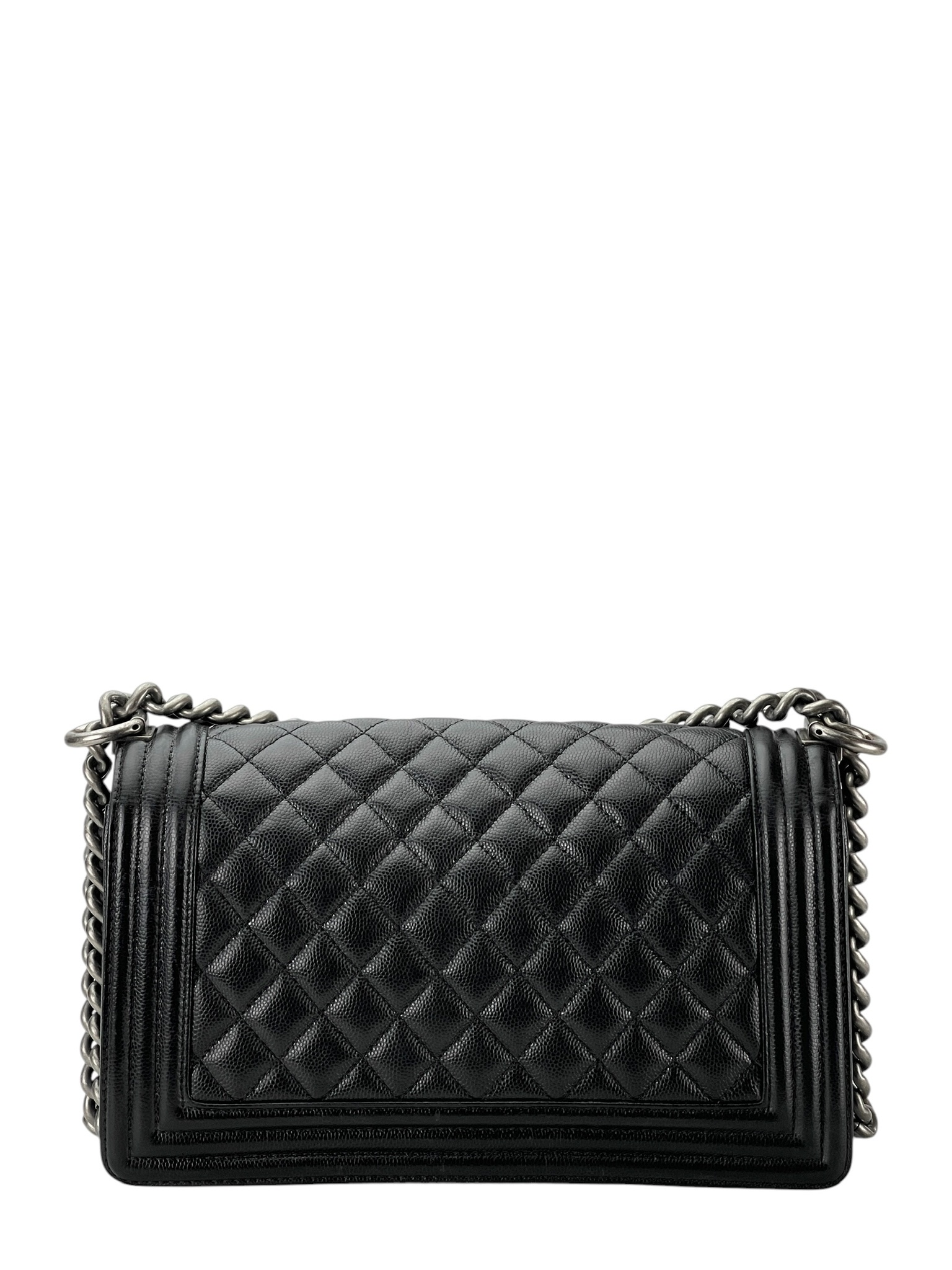 CHANEL - Medium Boy Flap Bag Black Calfskin Sliver Hardware