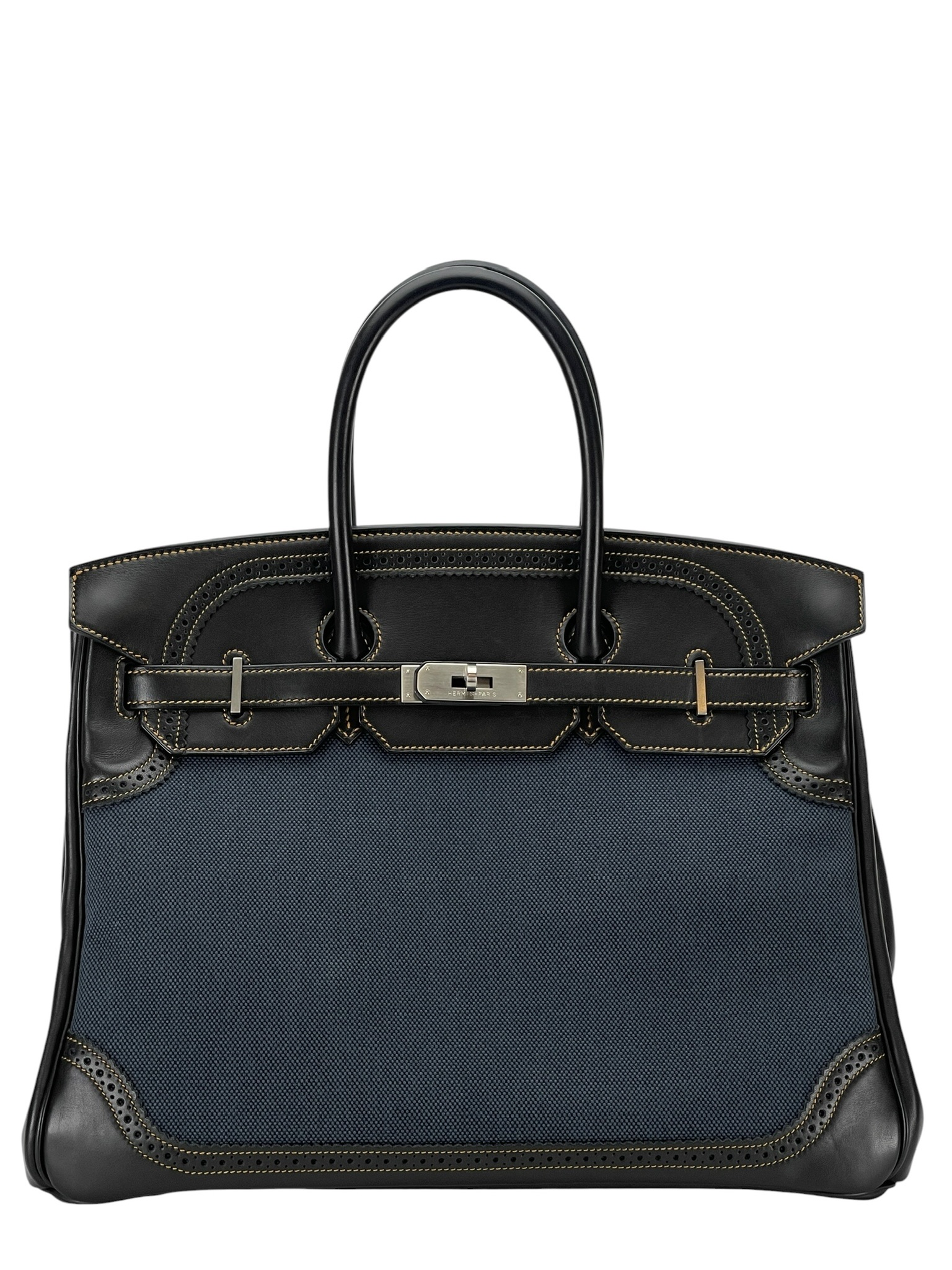 HERMES - Birkin 35 Noir Denim Ghillies Palladium Hardware