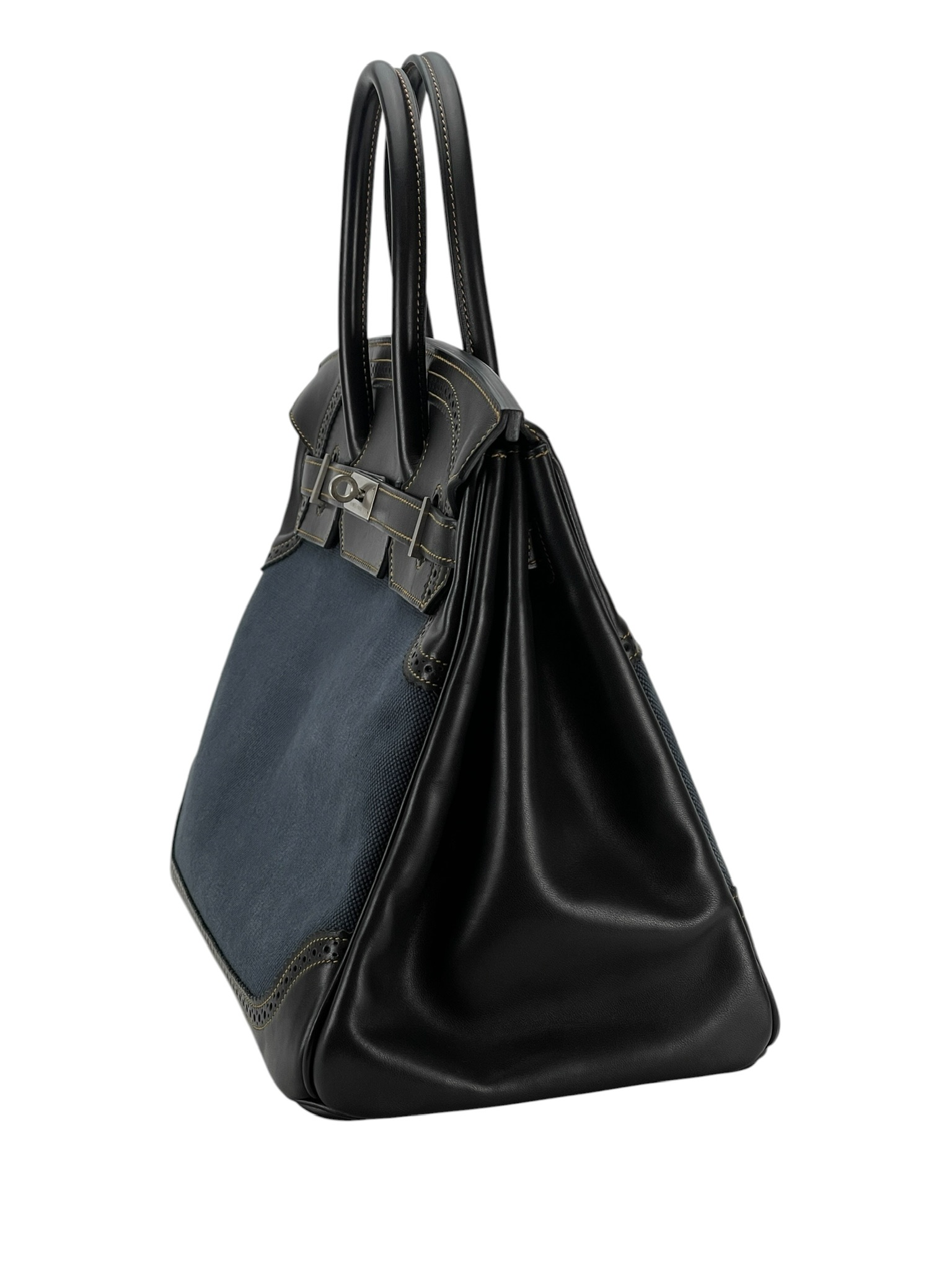 HERMES - Birkin 35 Noir Denim Ghillies Palladium Hardware