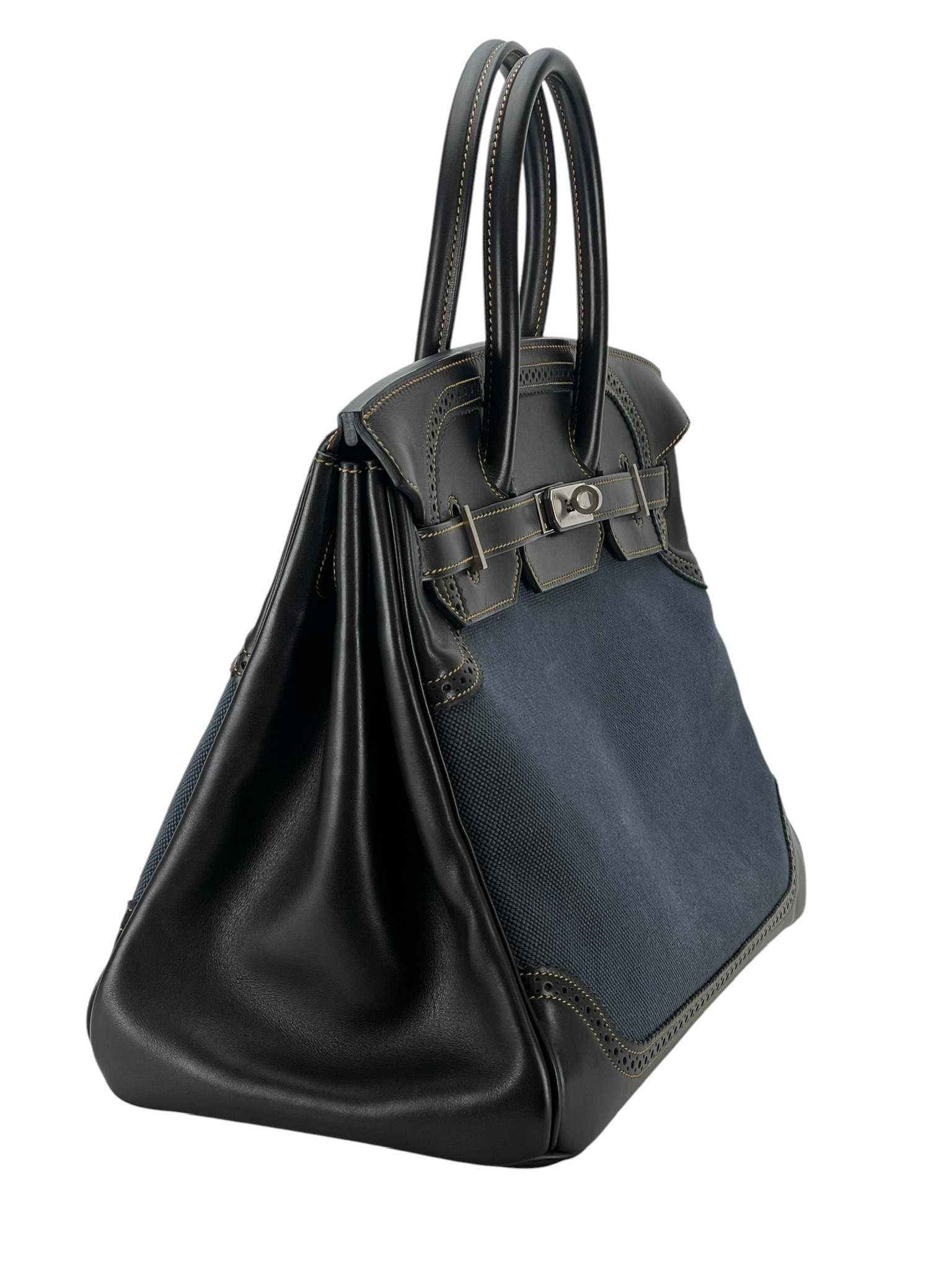 HERMES - Birkin 35 Noir Denim Ghillies Palladium Hardware