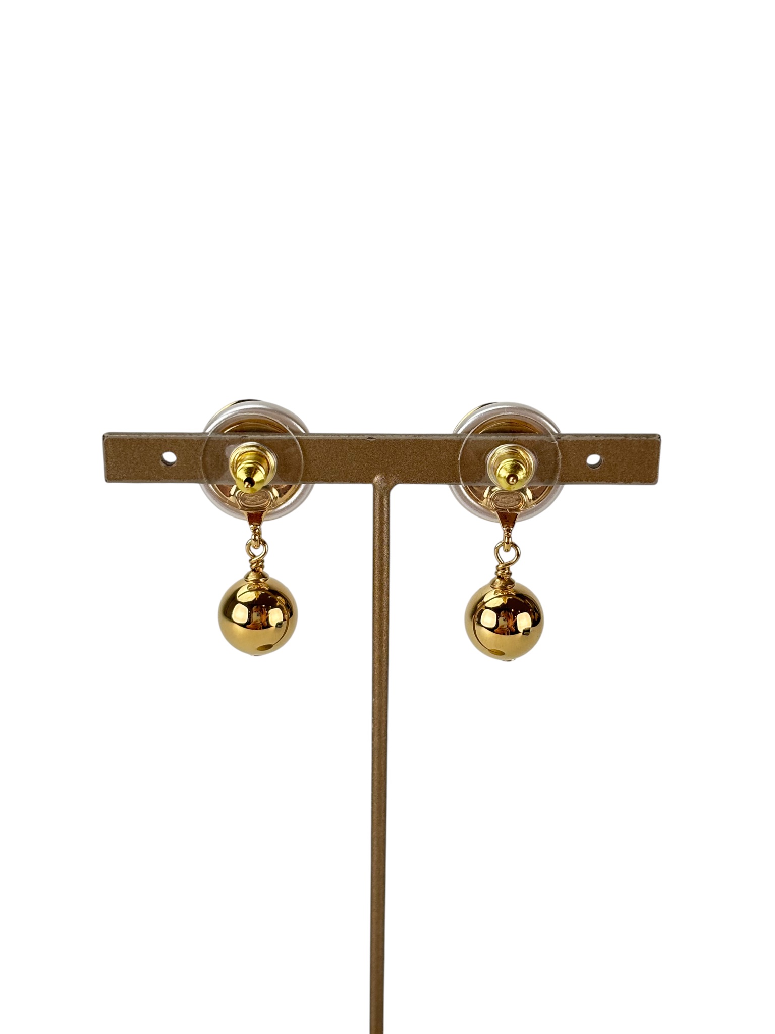 CHANEL - 26B  Pendant Earrings Gold & Pearly White