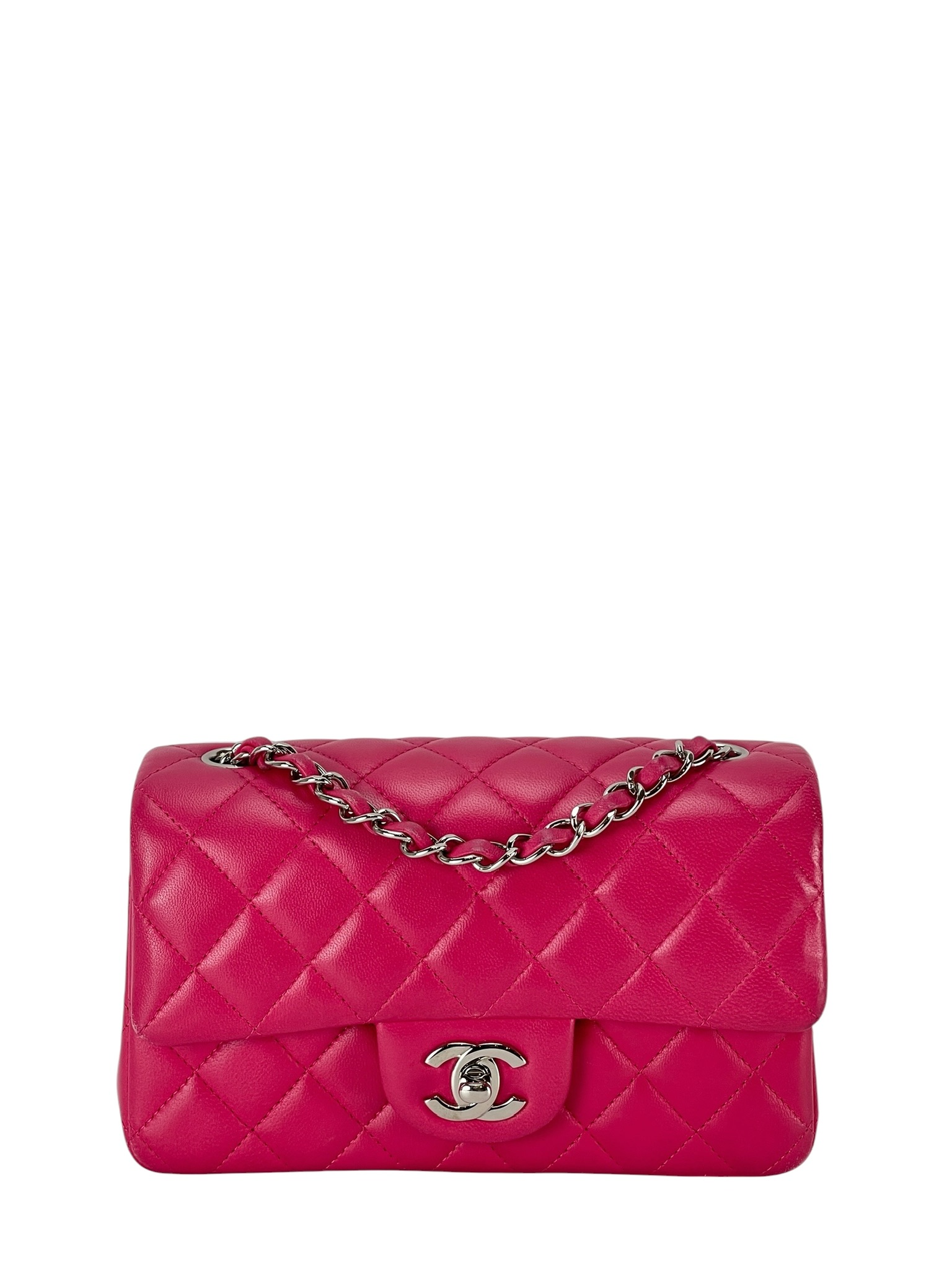CHANEL - Mini Matlasse 20 Lambskin Single Flap Chain Bag Pink Sliver Hardware