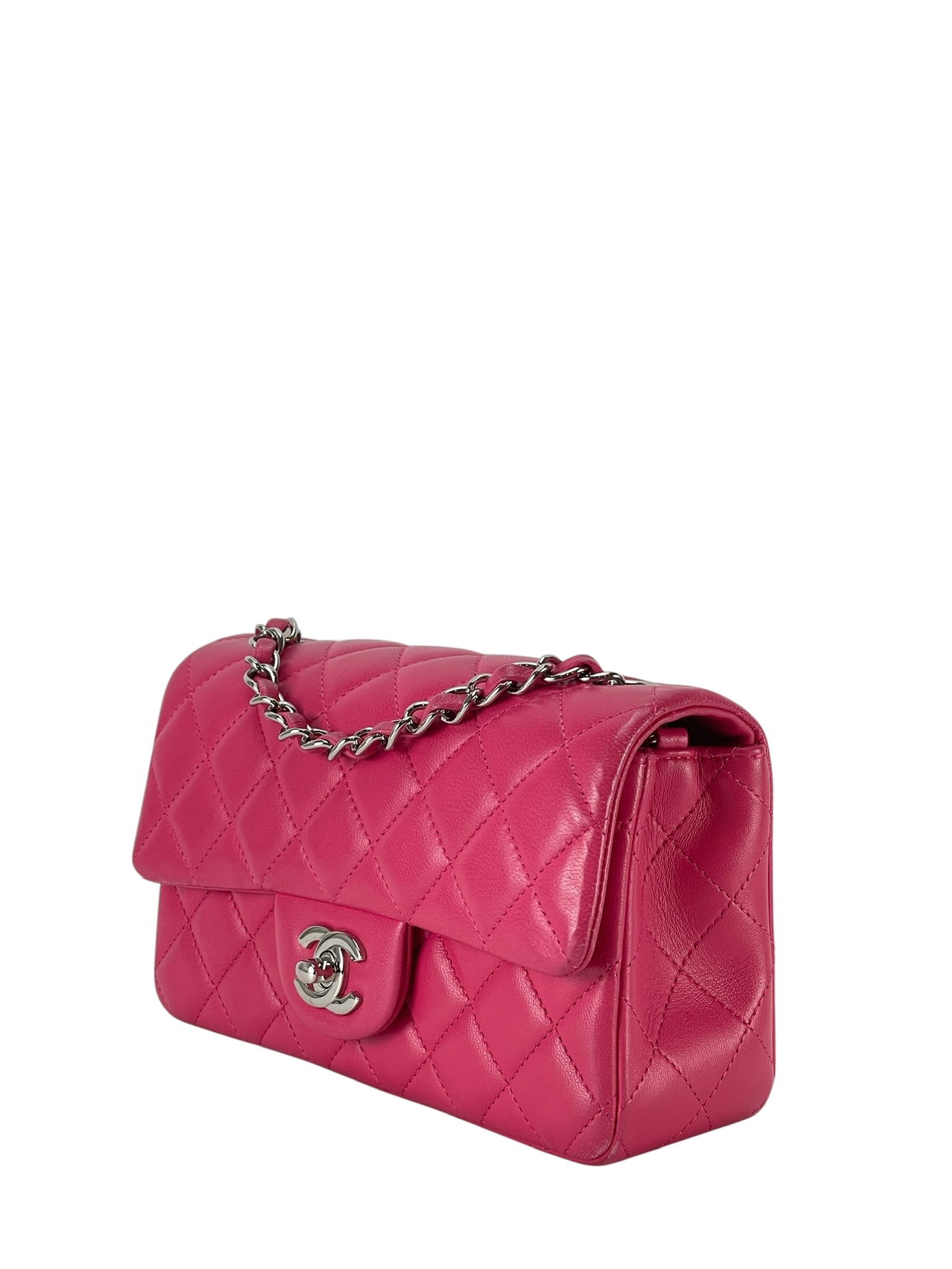 CHANEL - Mini Matlasse 20 Lambskin Single Flap Chain Bag Pink Sliver Hardware