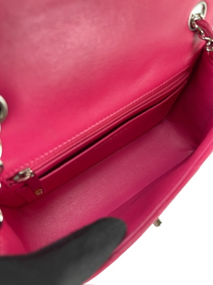 CHANEL - Mini Matlasse 20 Lambskin Single Flap Chain Bag Pink Sliver Hardware