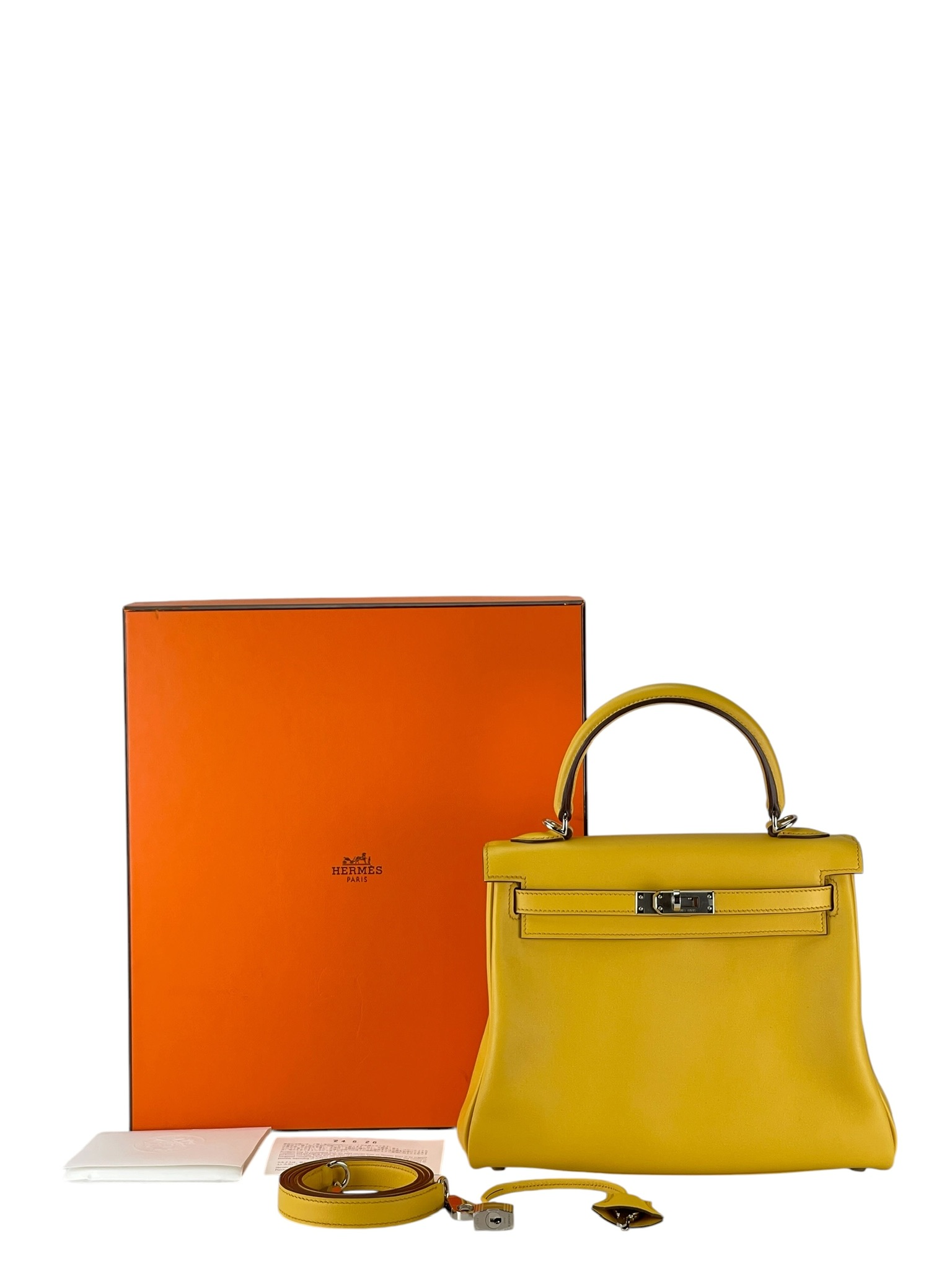 HERMES - Kelly 25 Jaune Ambre Swift Palladium Hardware