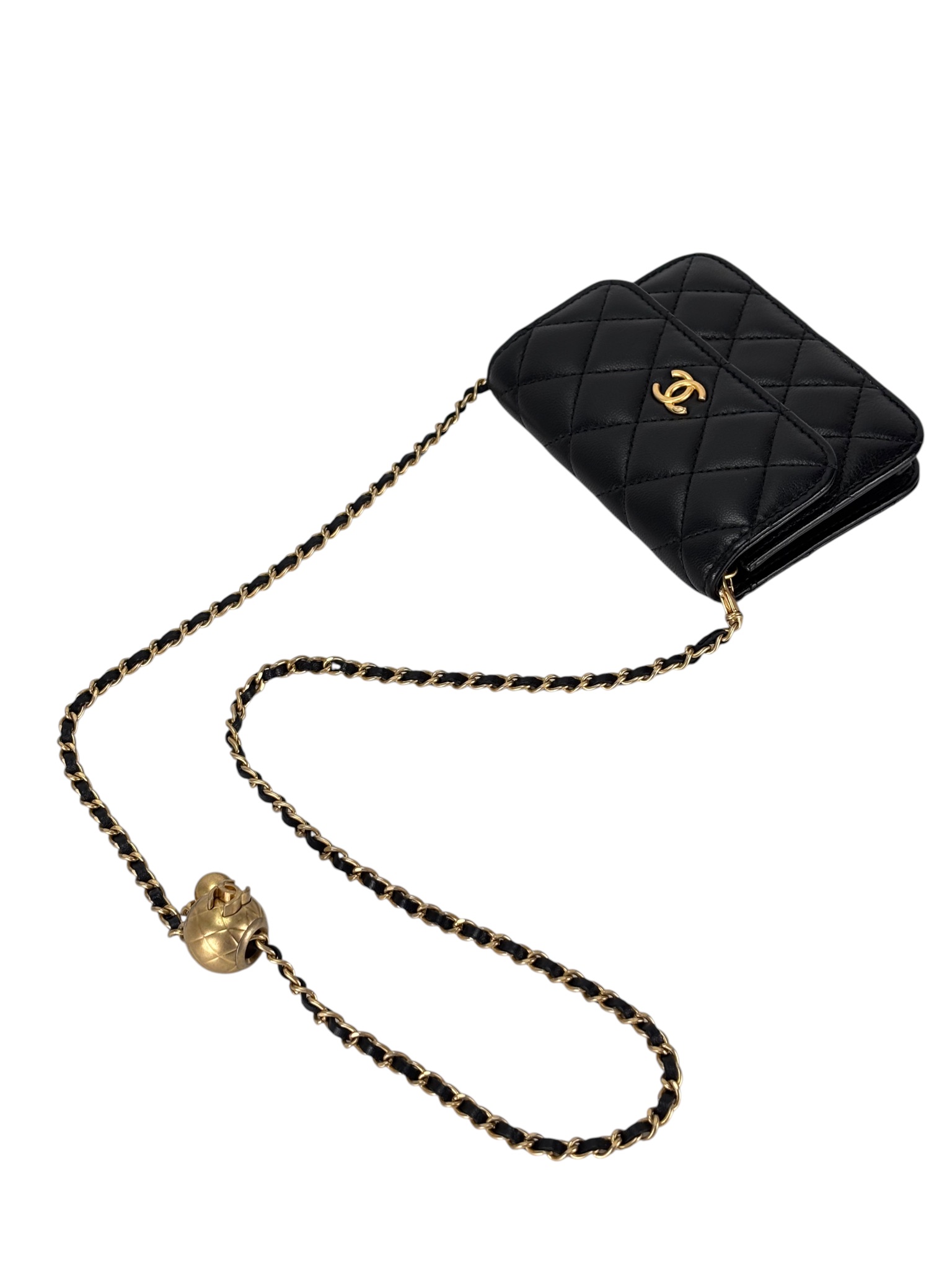 CHANEL - Mini Black Lambskin Wallet On Chain (WOC)
