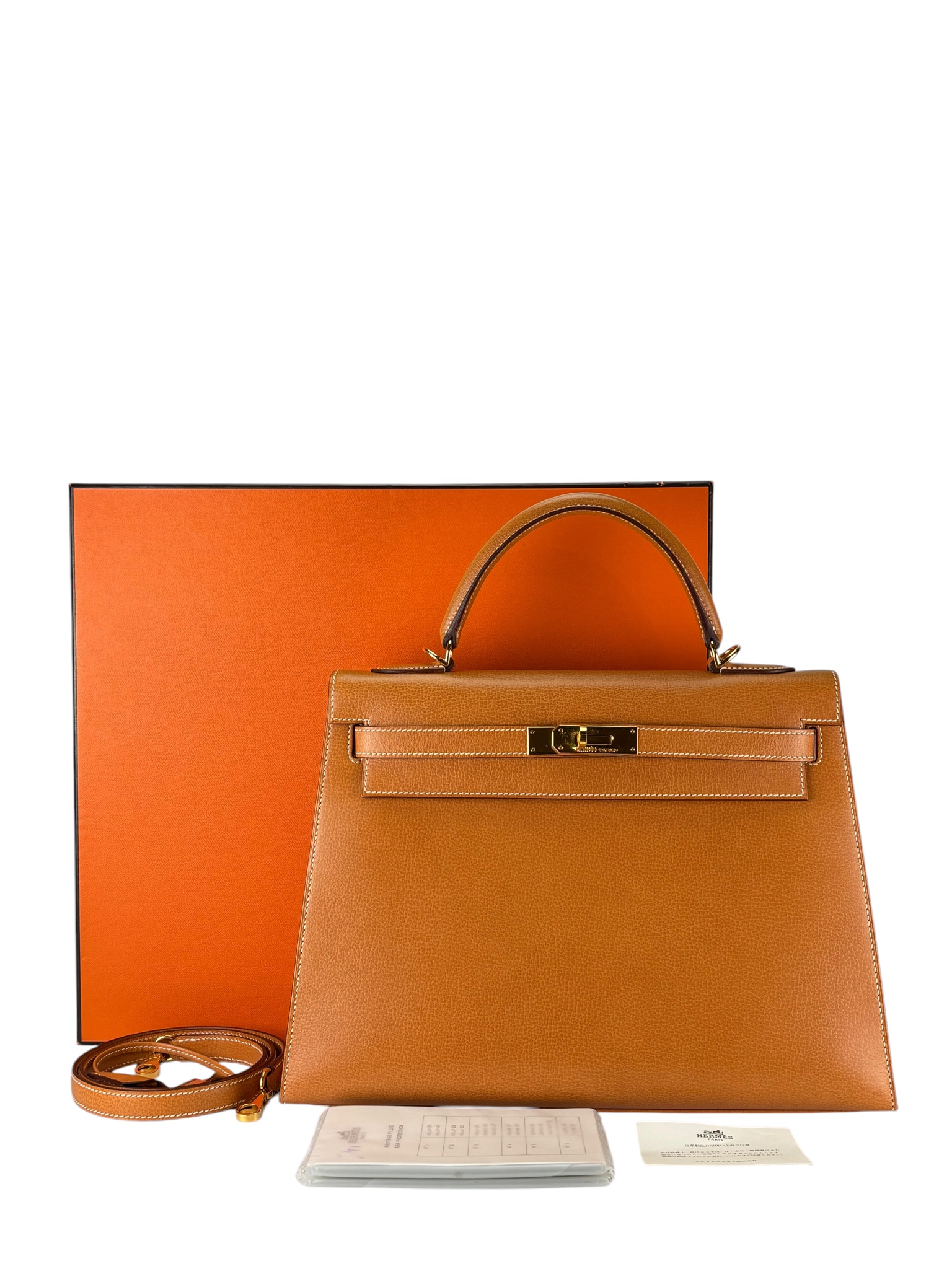 HERMES - Kelly 32 Porc Natural Gold Hardware