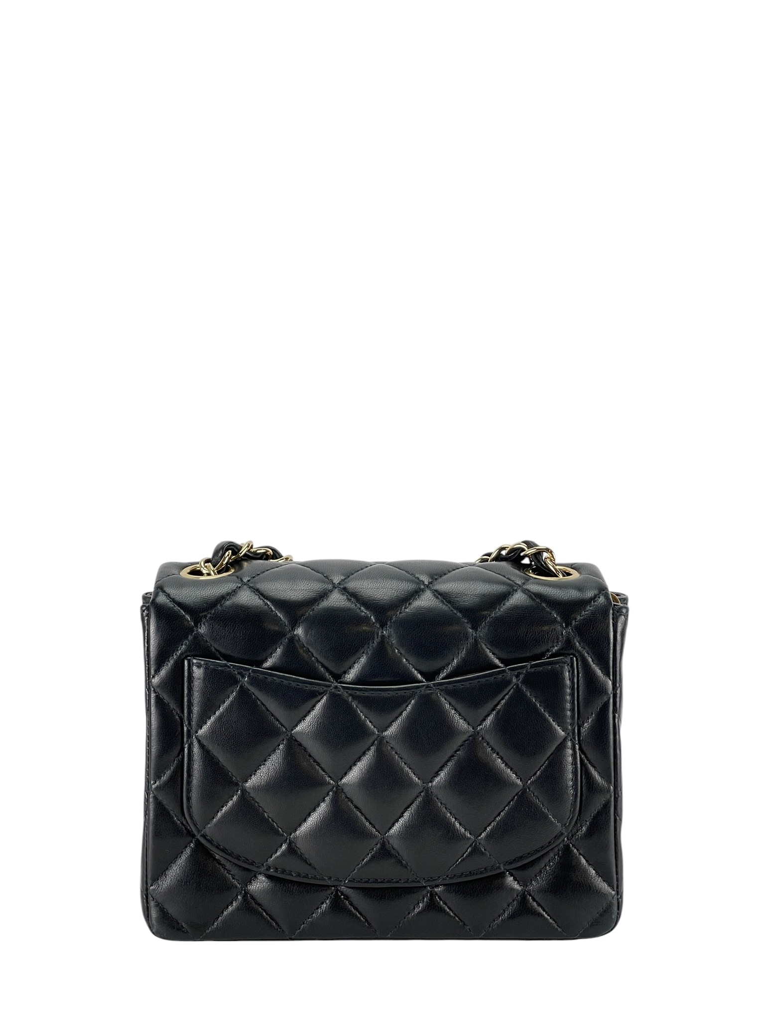 CHANEL - Black Lambskin Mini Classic Square Flap Shoulder Bag 17