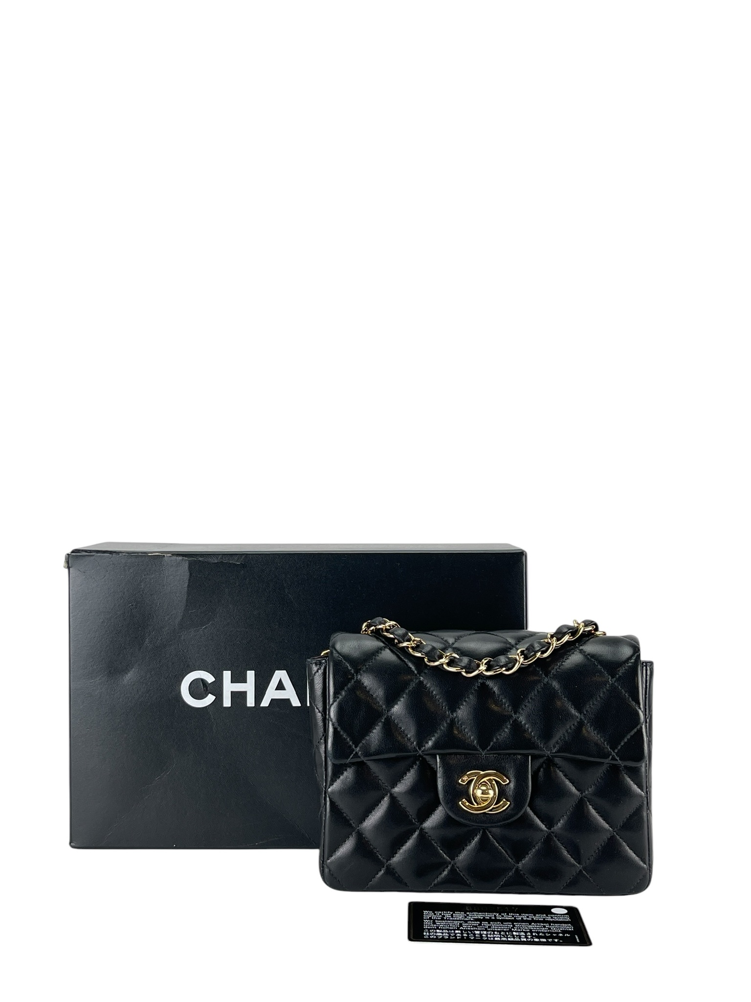 CHANEL - Black Lambskin Mini Classic Square Flap Shoulder Bag 17