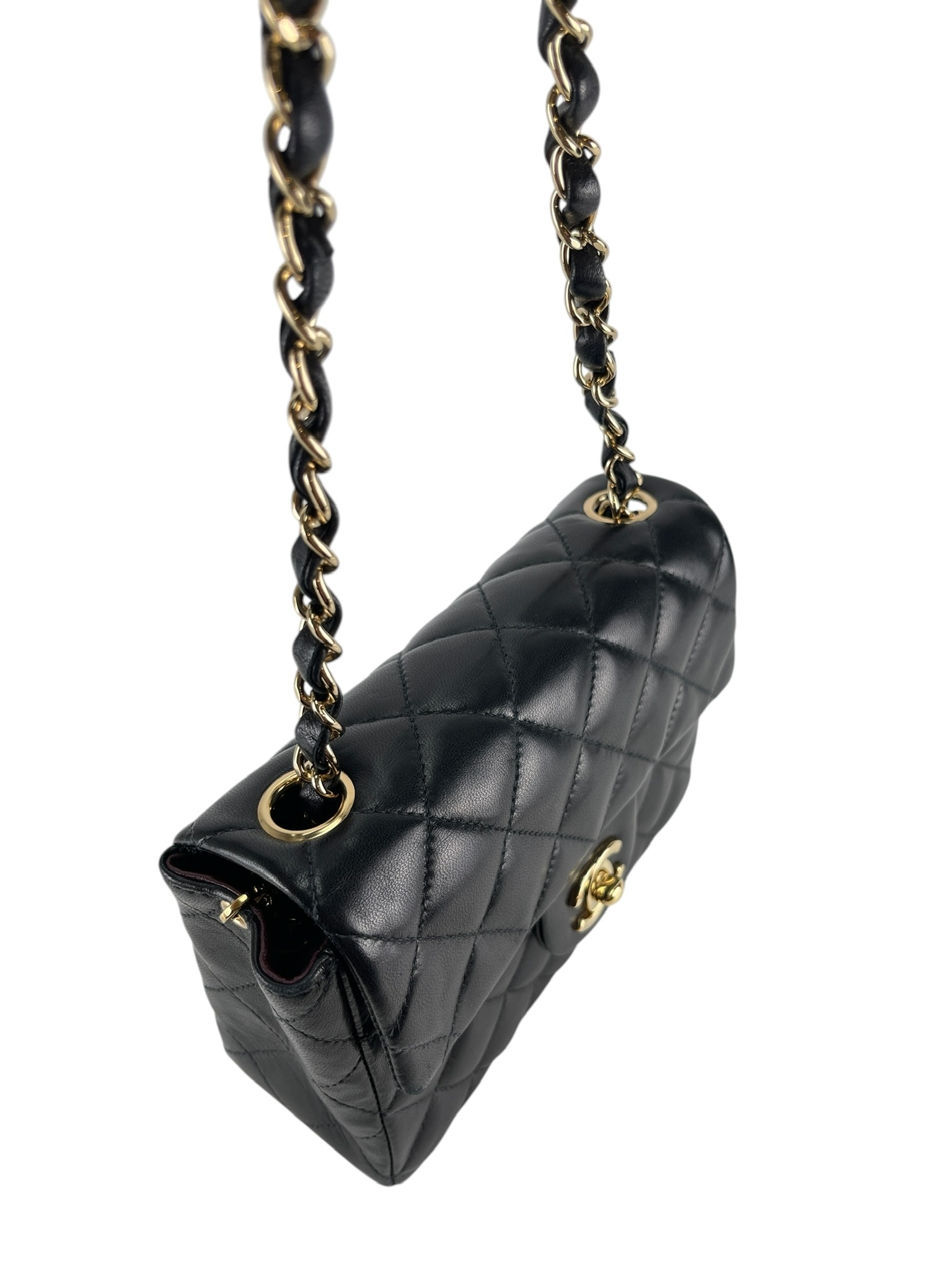 CHANEL - Black Lambskin Mini Classic Square Flap Shoulder Bag 17
