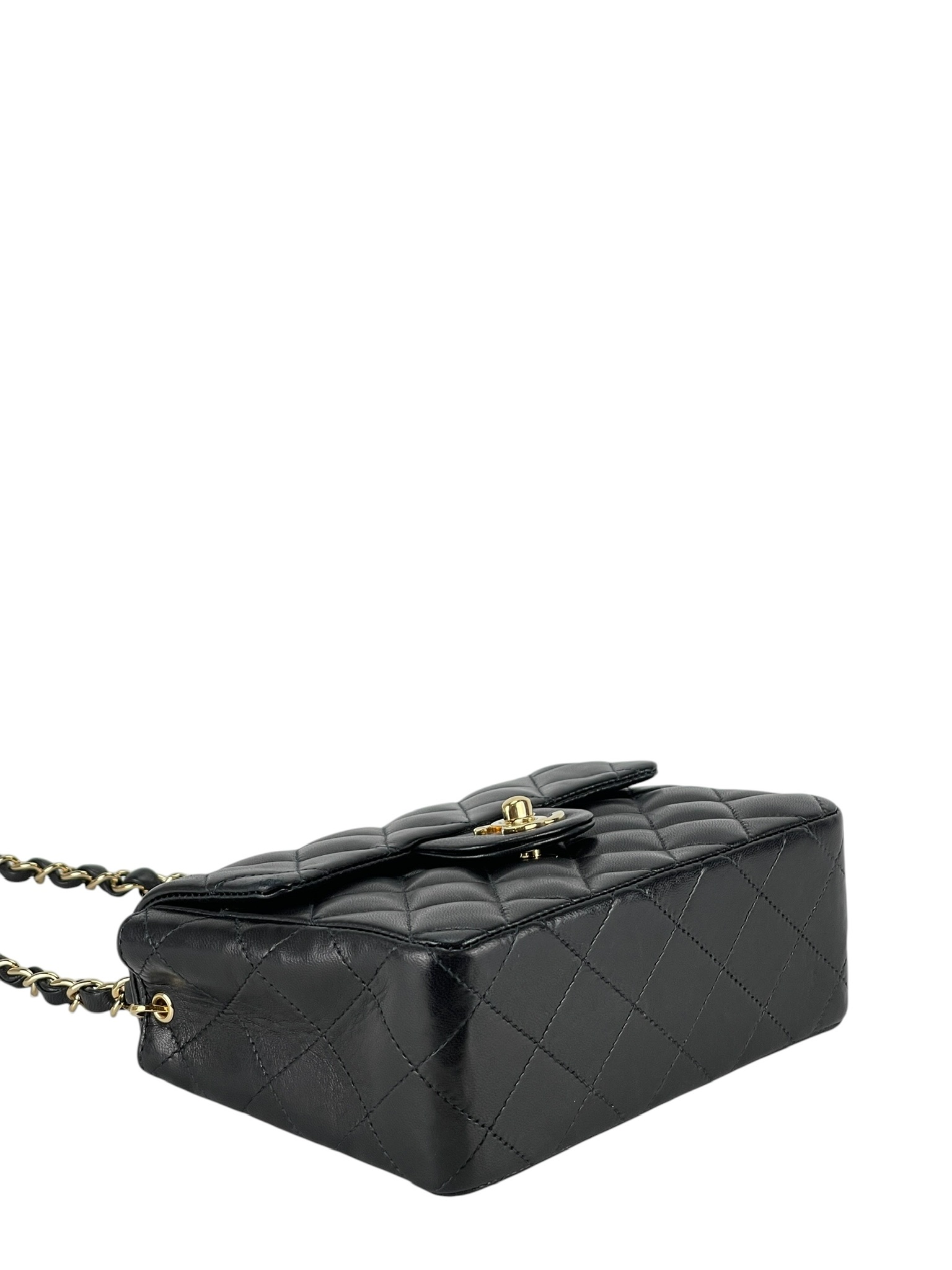 CHANEL - Black Lambskin Mini Classic Square Flap Shoulder Bag 17