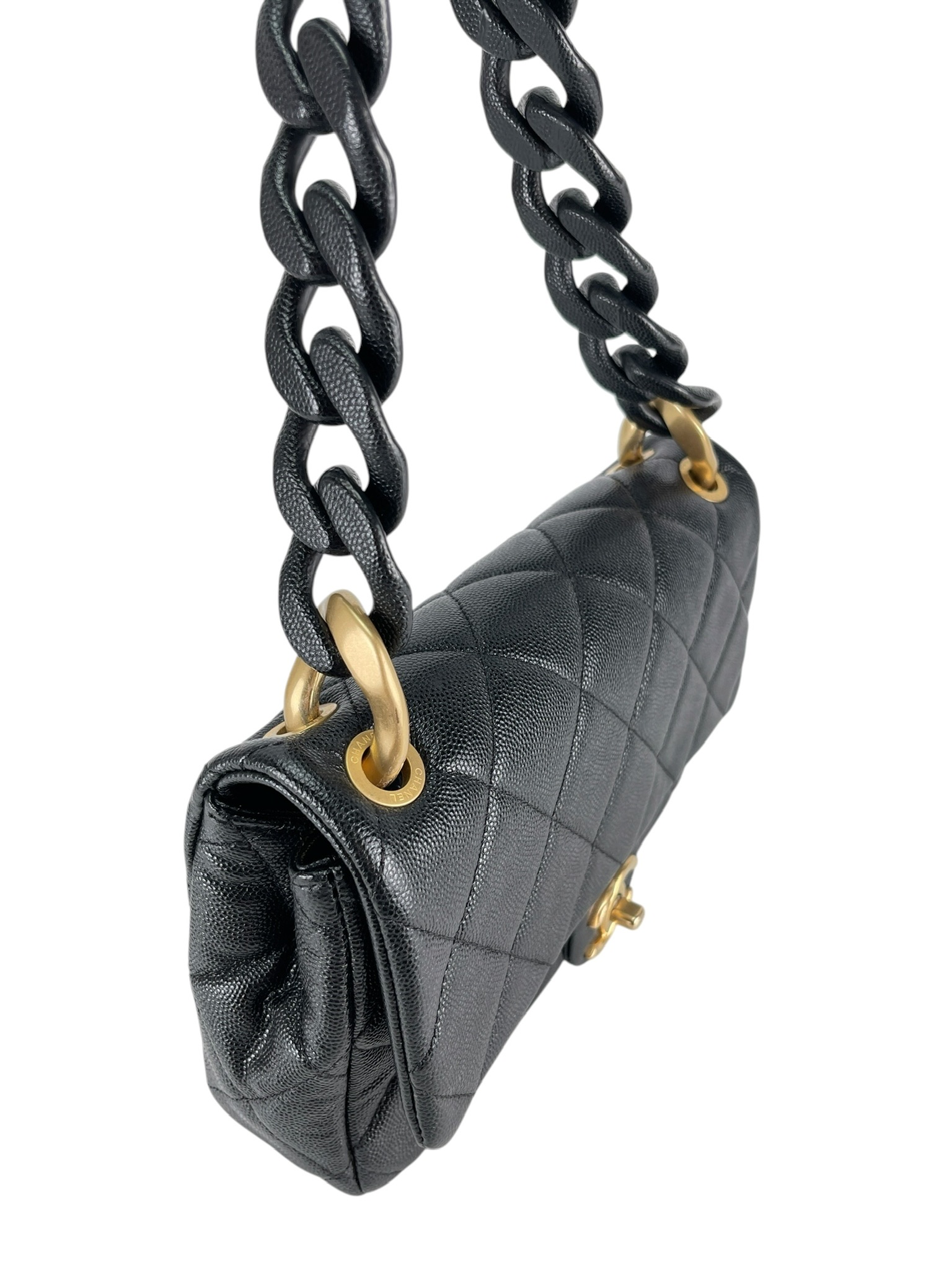 CHANEL - Black Caviar Funky Shoulder Bag Gold Hardware