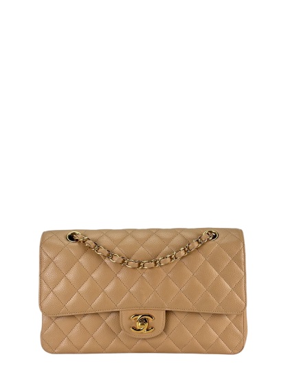 CHANEL - Medium Classic Double Flap Bag Beige Caviar Gold Hardware (CF25) 