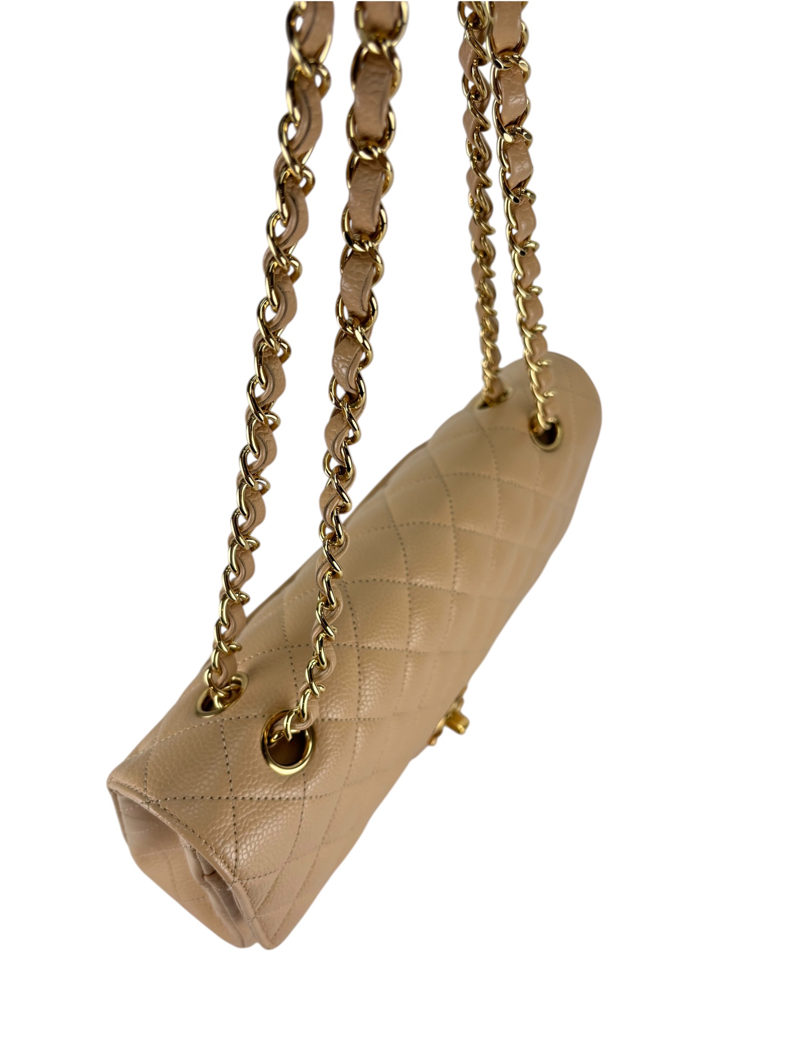 CHANEL - Medium Classic Double Flap Bag Beige Caviar Gold Hardware (CF25) 