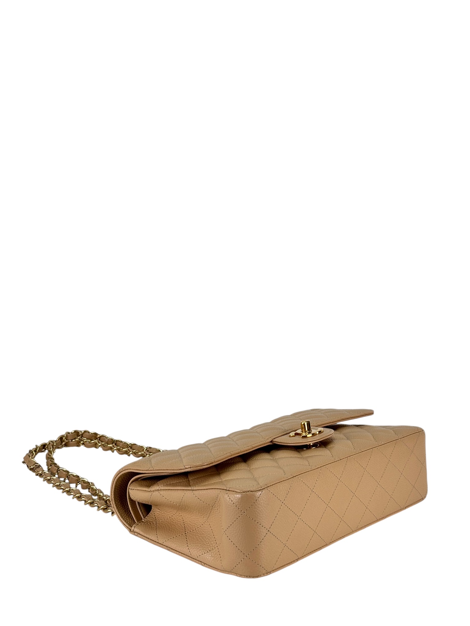 CHANEL - Medium Classic Double Flap Bag Beige Caviar Gold Hardware (CF25) 