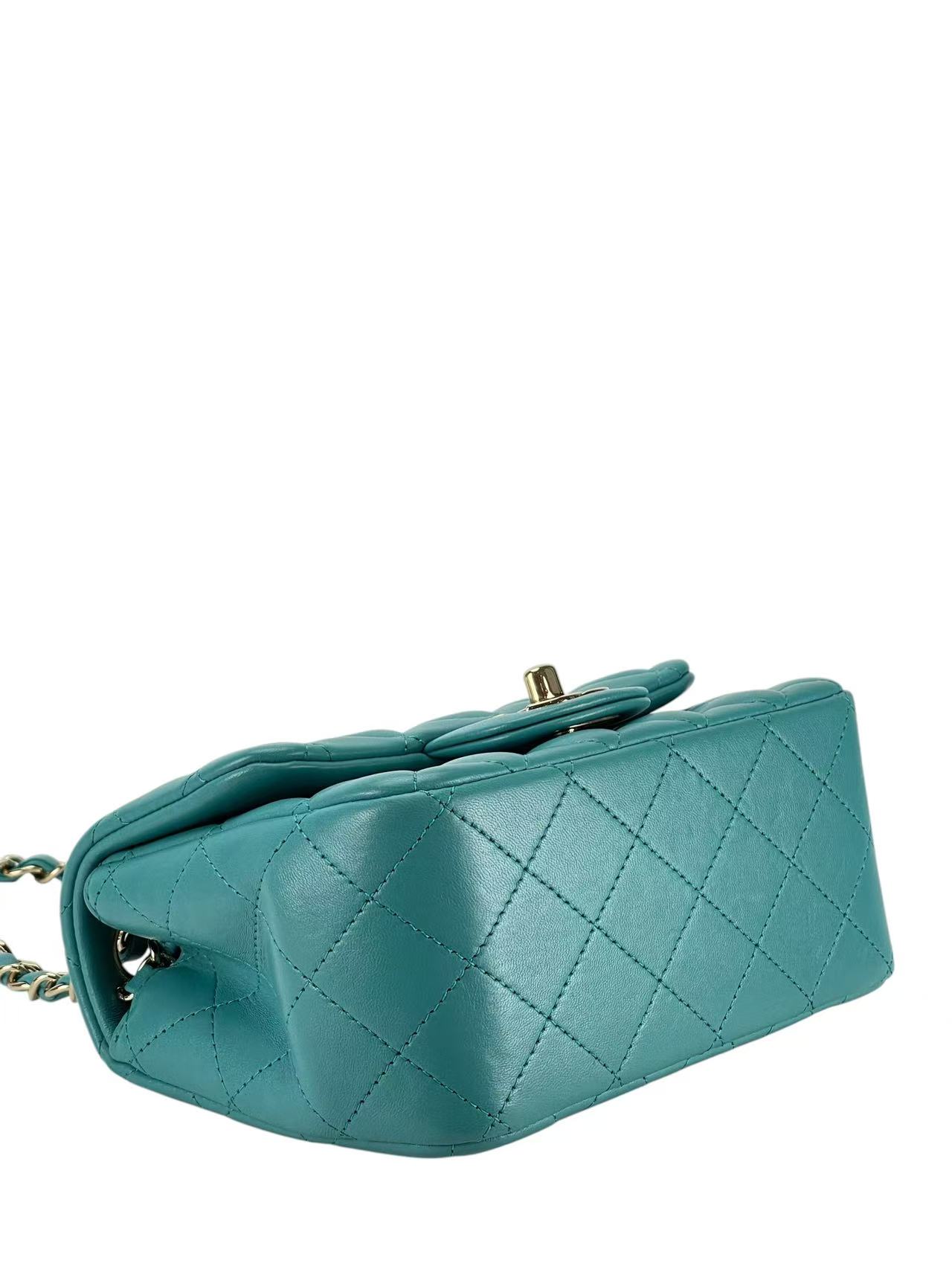 CHANEL - Green Lambskin Mini Classic Square Flap Shoulder Bag 17